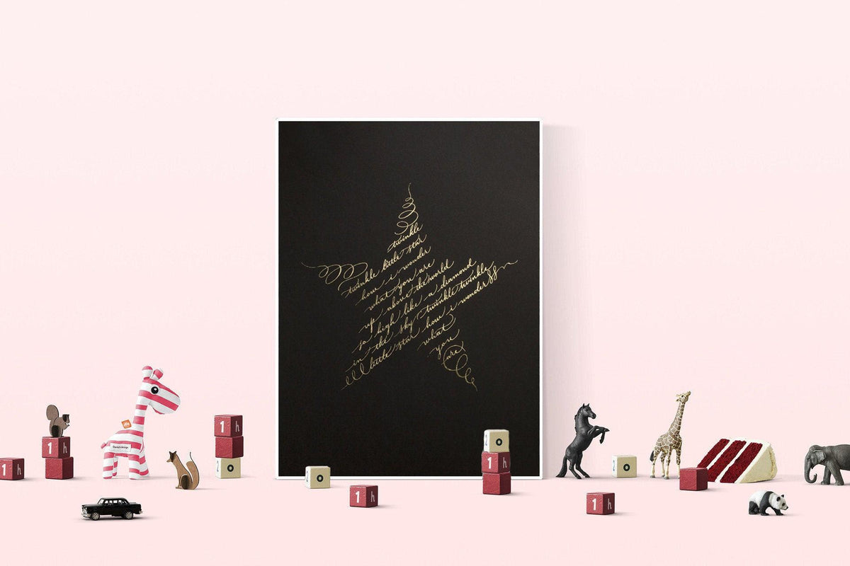 Twinkle Twinkle Little Star Nursery Print, Gold Foil Lullaby Poem - Baby Shower Christening Gift, A4