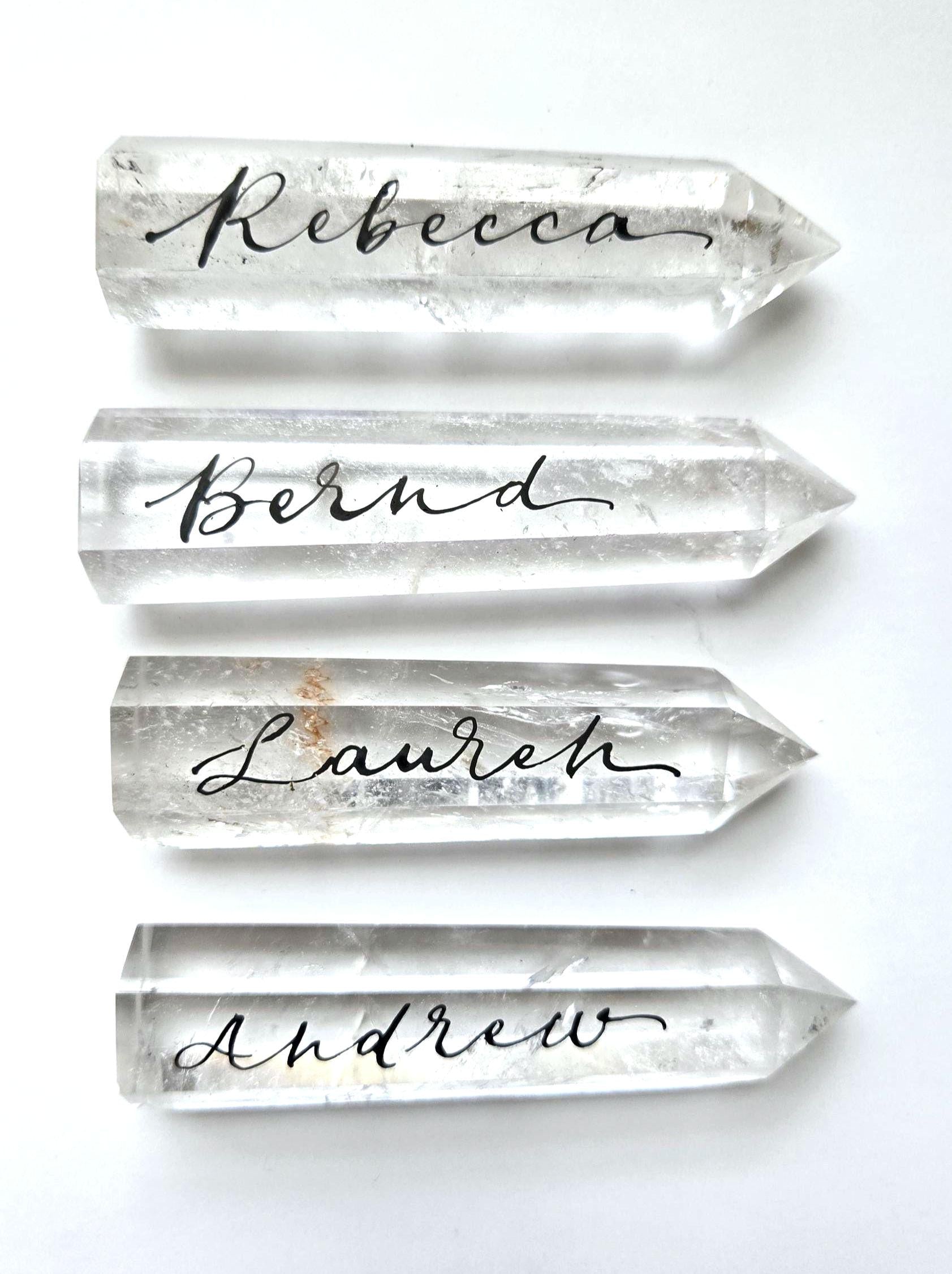 Personalised Clear Quartz Crystal point, Wedding place names, free standing point Place cards - place settings - Agate Placemats alternative