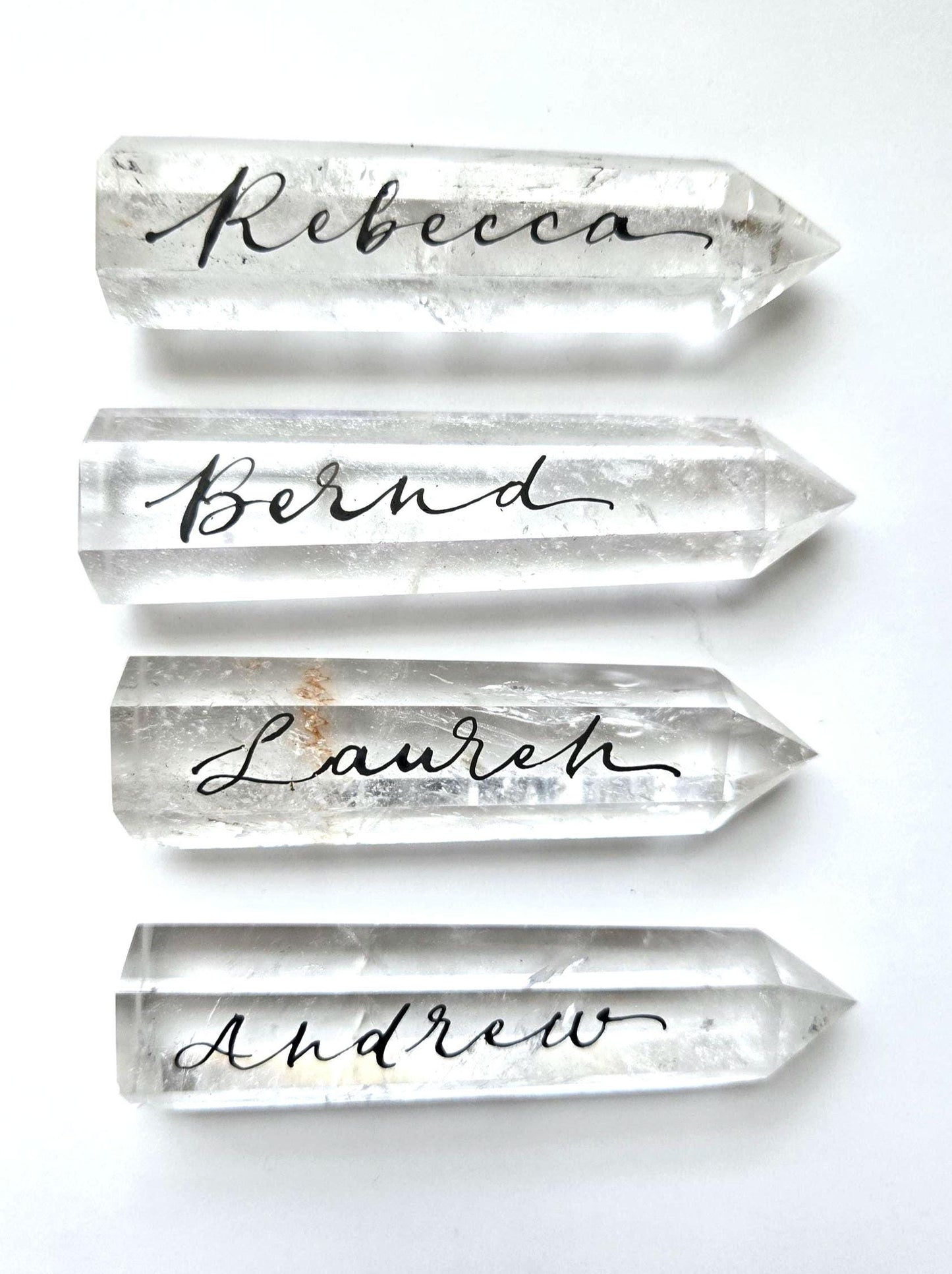 Personalized Clear Quartz Crystal Point Wand, Wedding Place Cards, Healing Energy Tower