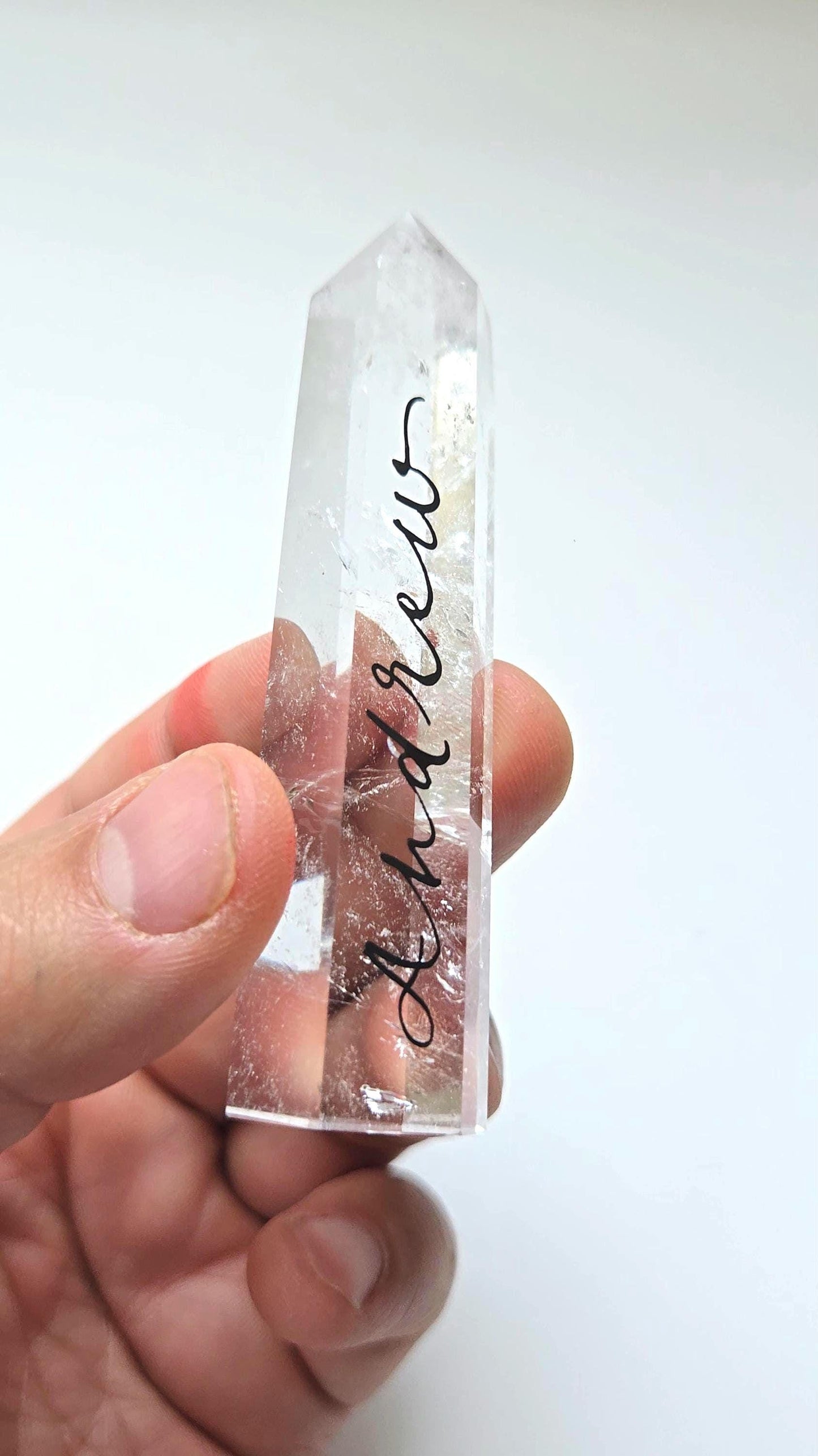 Personalized Clear Quartz Crystal Point Wand, Wedding Place Cards, Healing Energy Tower