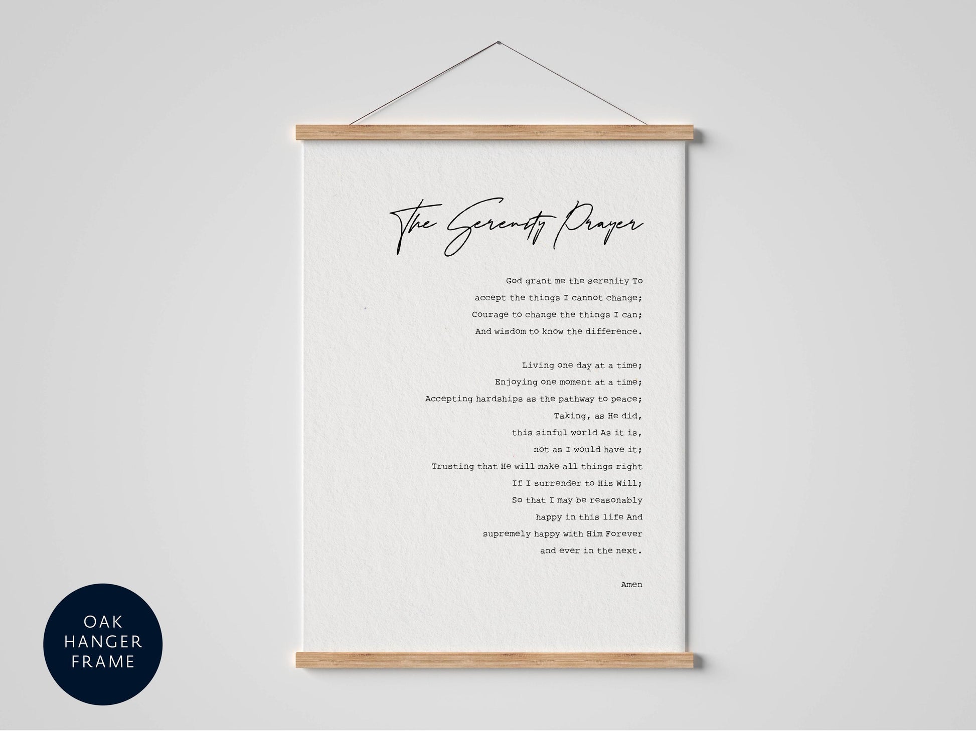 a framed prayer titled &quot;The Serene Prayer&quot; with a black and white color scheme.