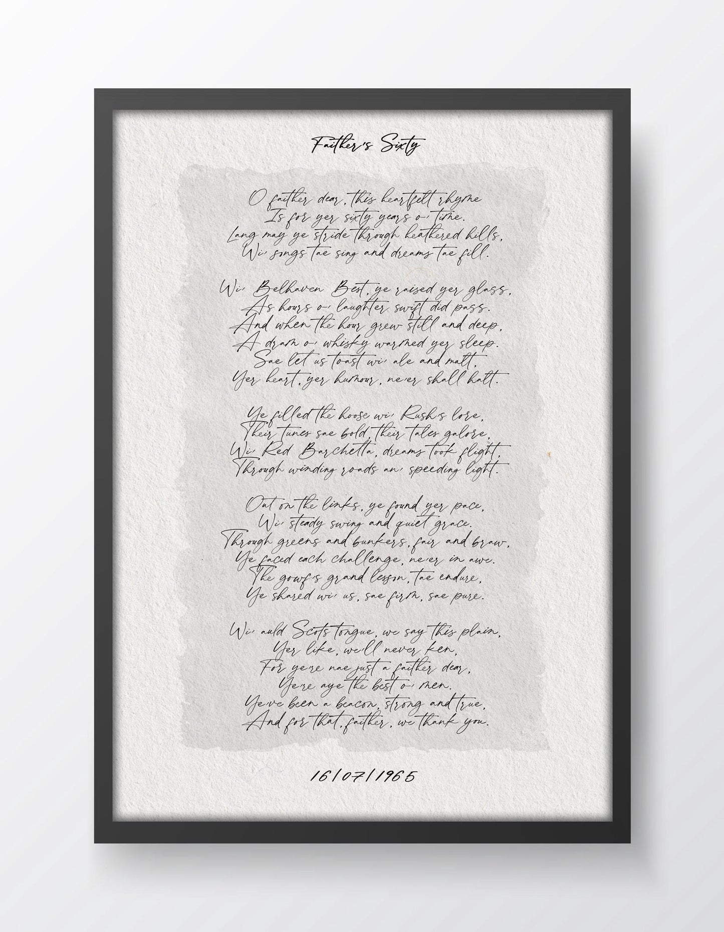 portrait personalised custom text framed glass print black frame cotton paper