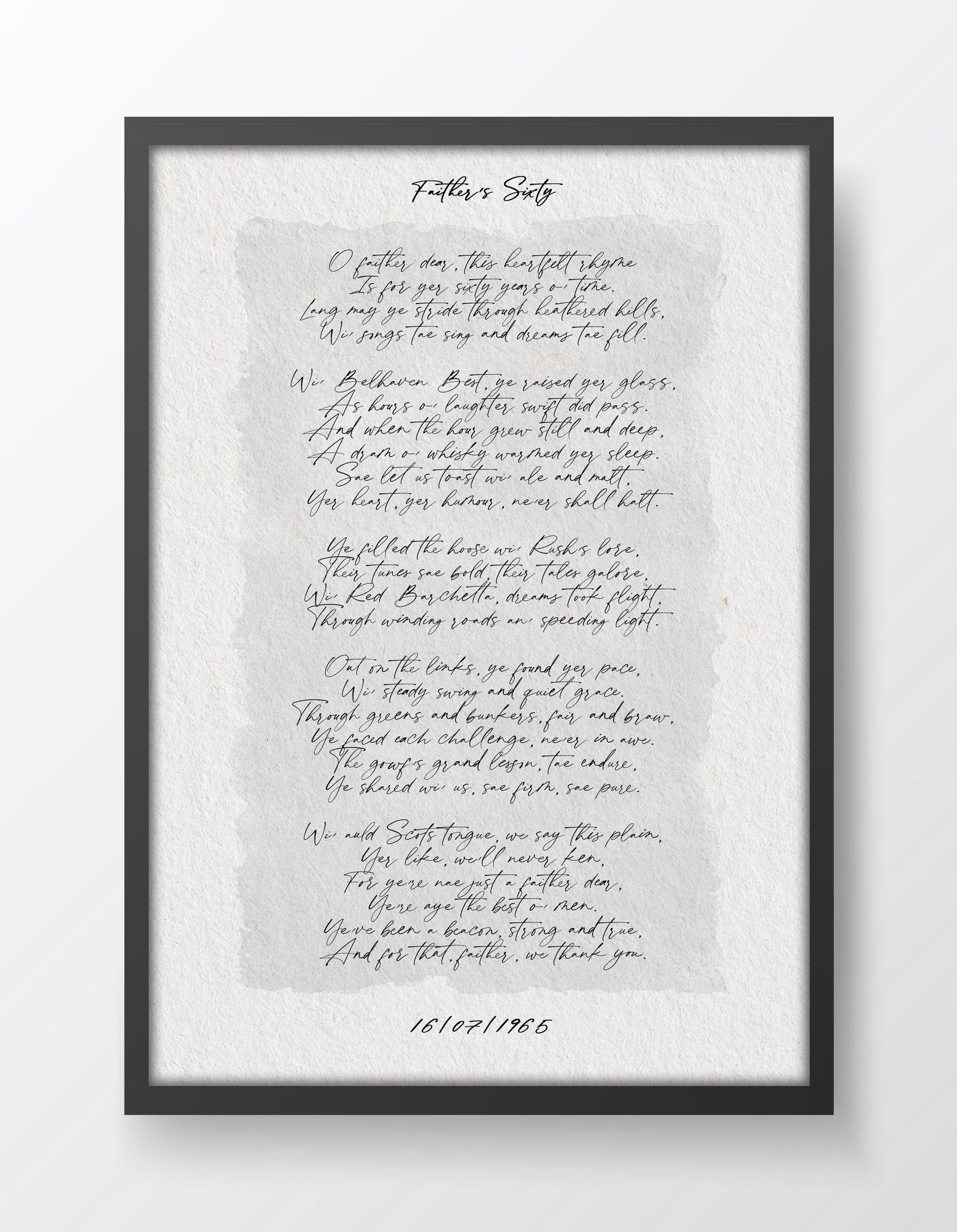 portrait personalised custom text framed glass print black frame cotton paper