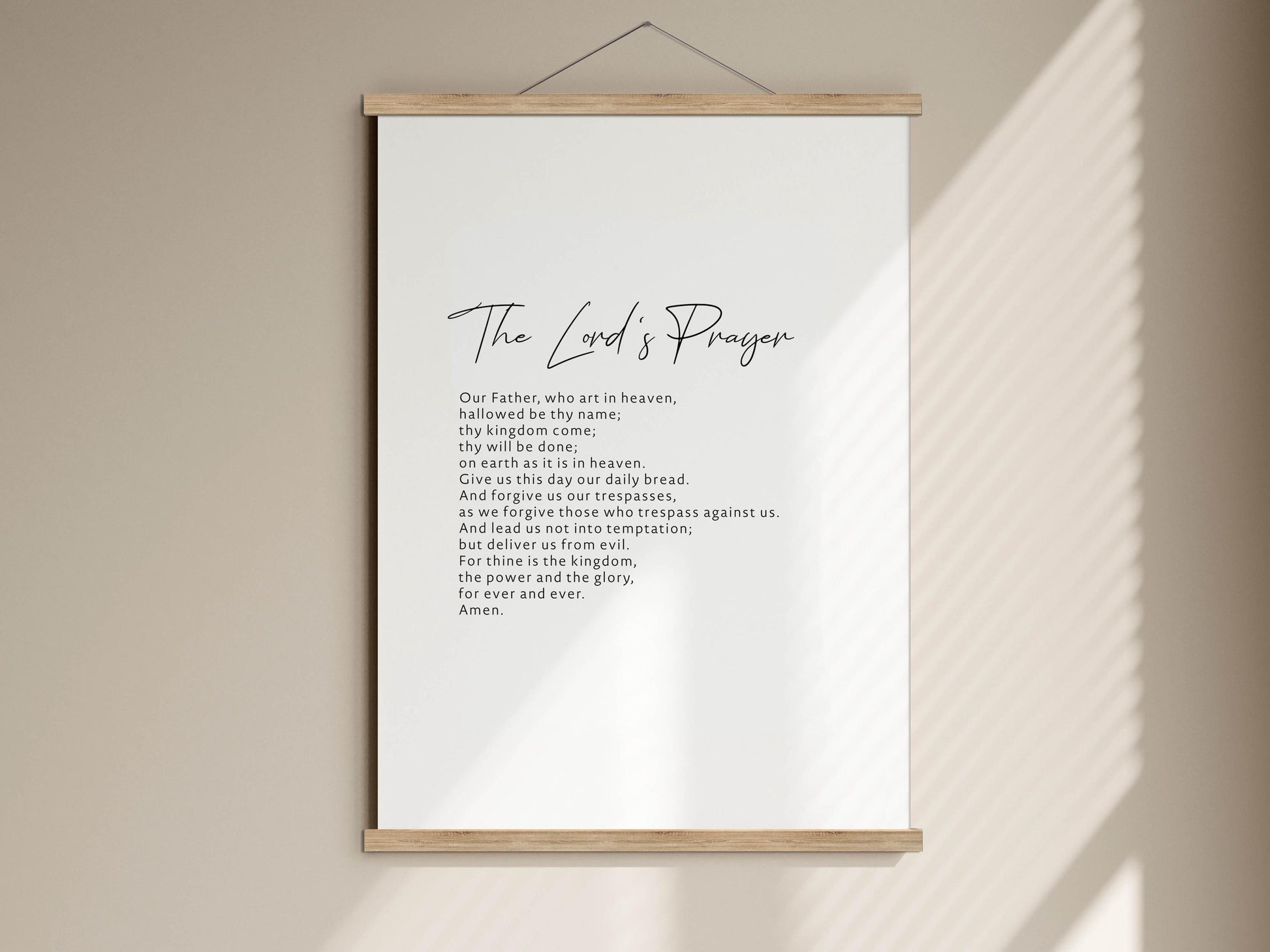 a white poster with black text, which appears to be a religious prayer or Bible verse.