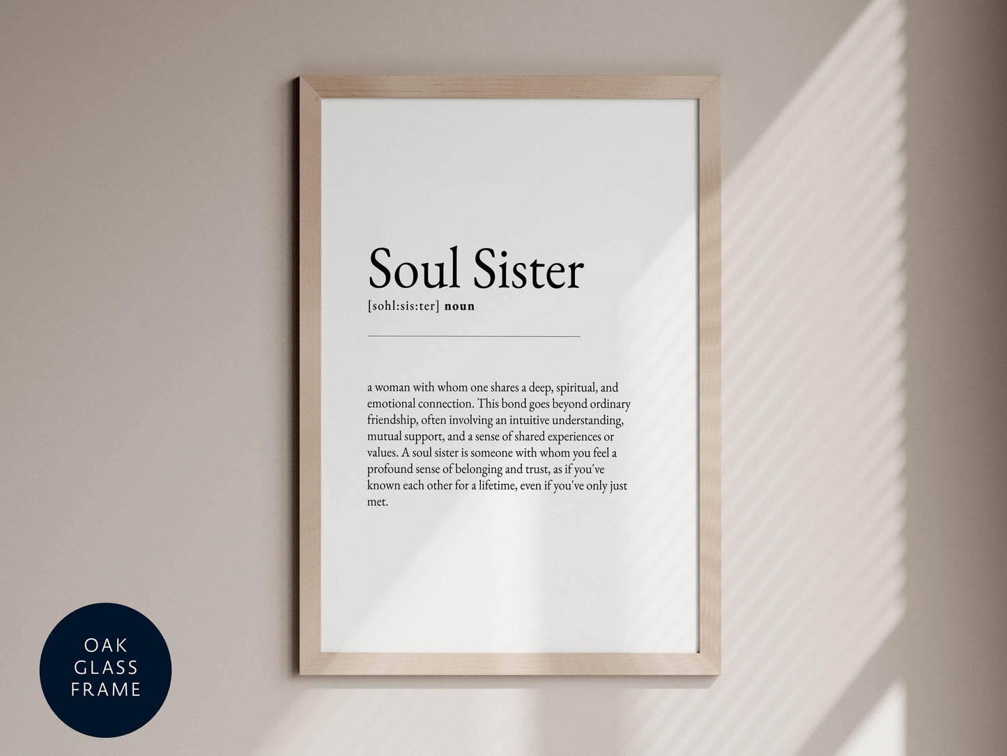 a framed definition of a &quot;Soul Sister&quot; in a black and white color scheme.