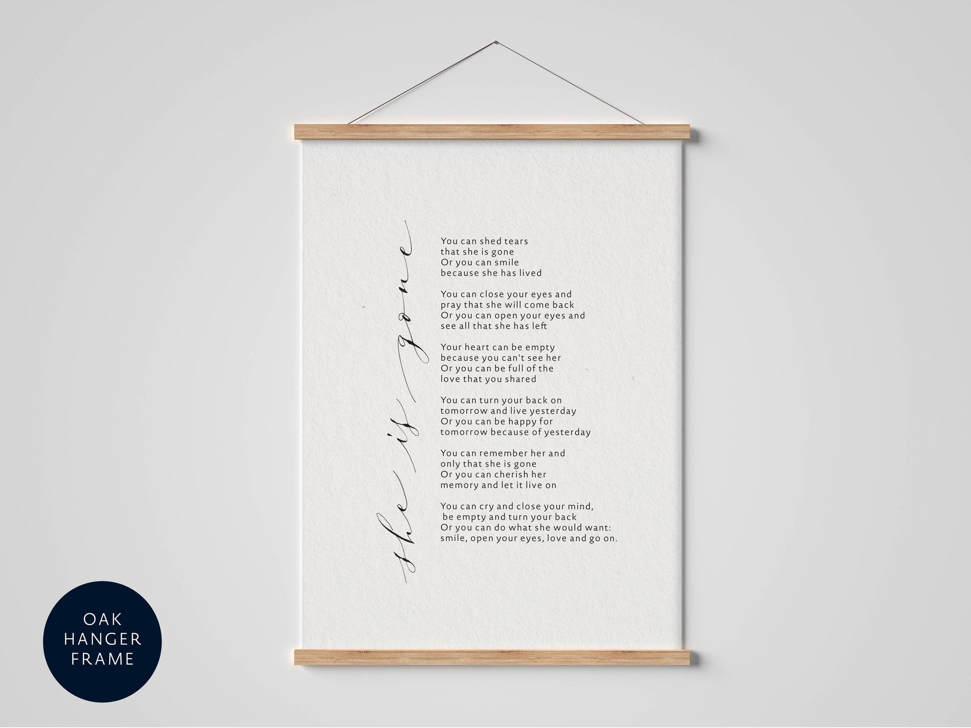 a framed poem titled &quot;You can&#39;t forget her&quot; by an author named [Author&#39;s Name] with a signature. The poem is written in a cursive font and is hung on a wall. The text is a reflection of the author&#39;s thoughts and emotions about a loved one.