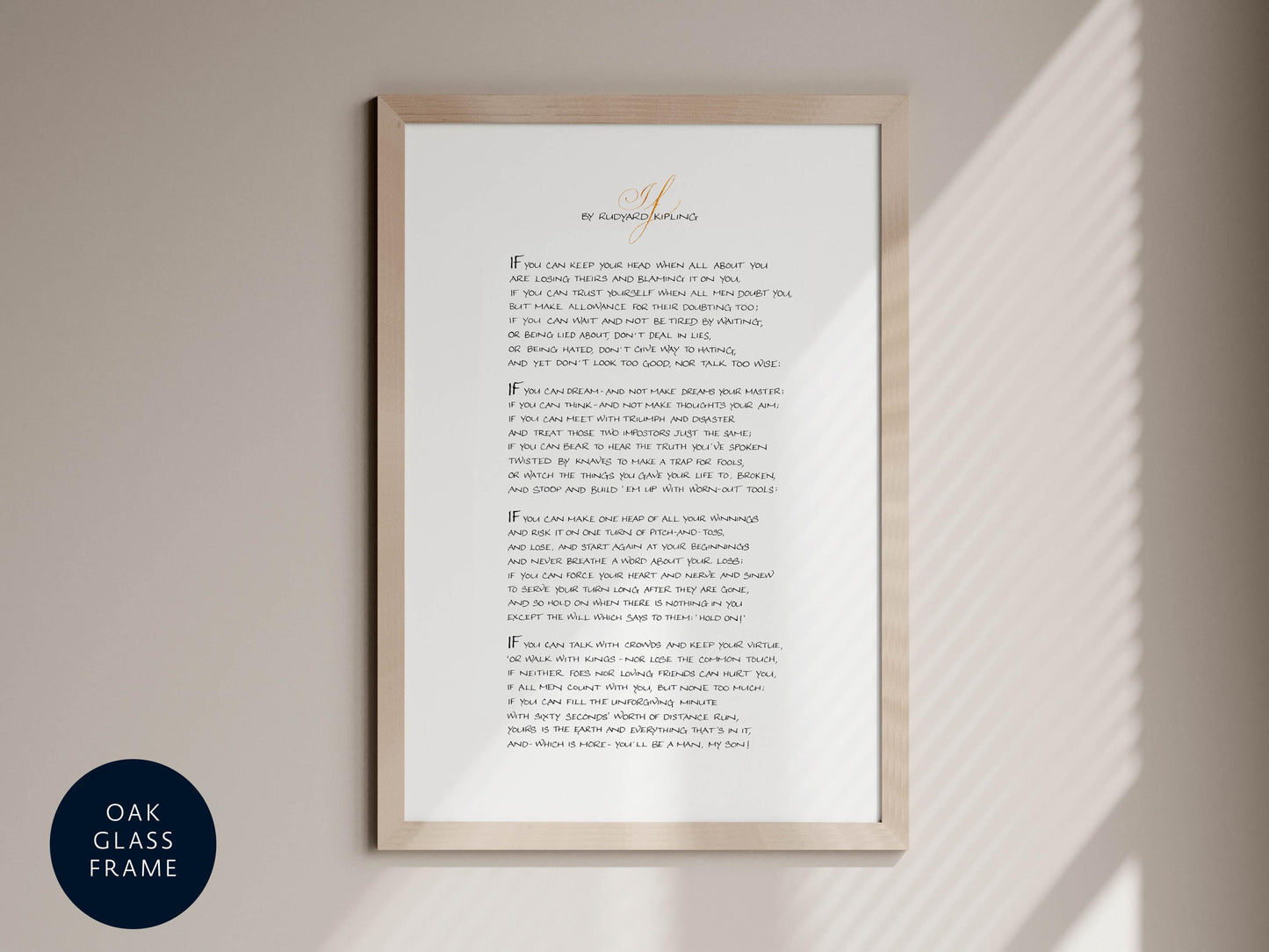 a framed poem titled "By KIWI-KAMPING" with a blue background and a black border. The poem is written in white text and is framed in a wooden frame.