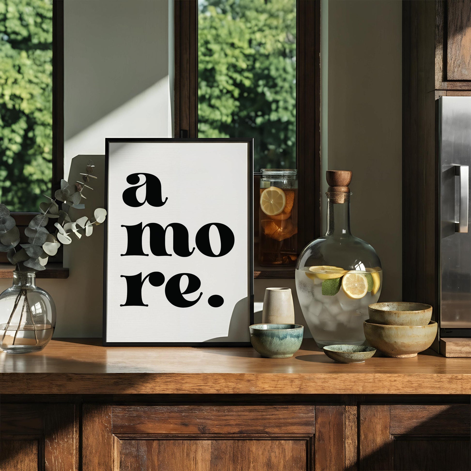 Love Poster - Amore quote - Unframed & Framed Amore Print - Italian quote - Typography Wall Art - Statement Wall decor, Type print