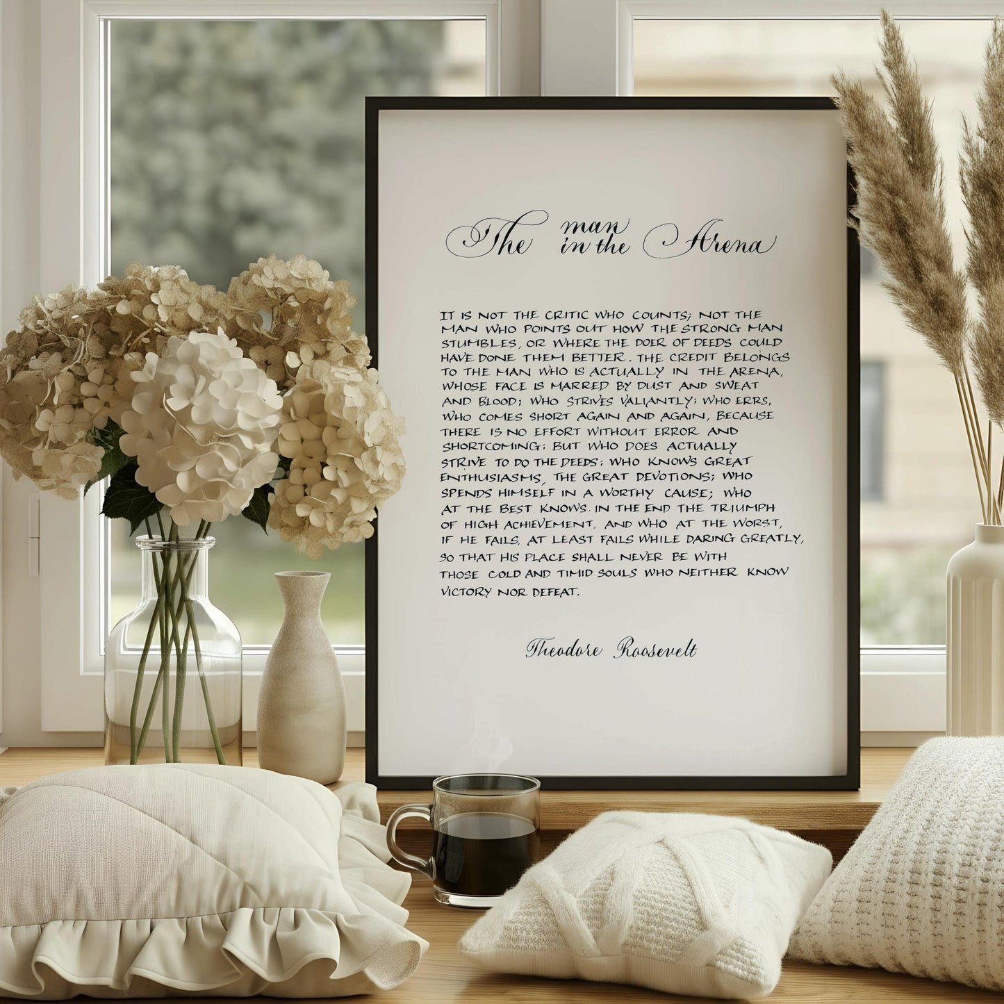 The Man In The Arena Print By Theodore Roosevelt: Inspirational Quote Wall Art - Office Decor, Framed Poster For Men's Home Study Gift