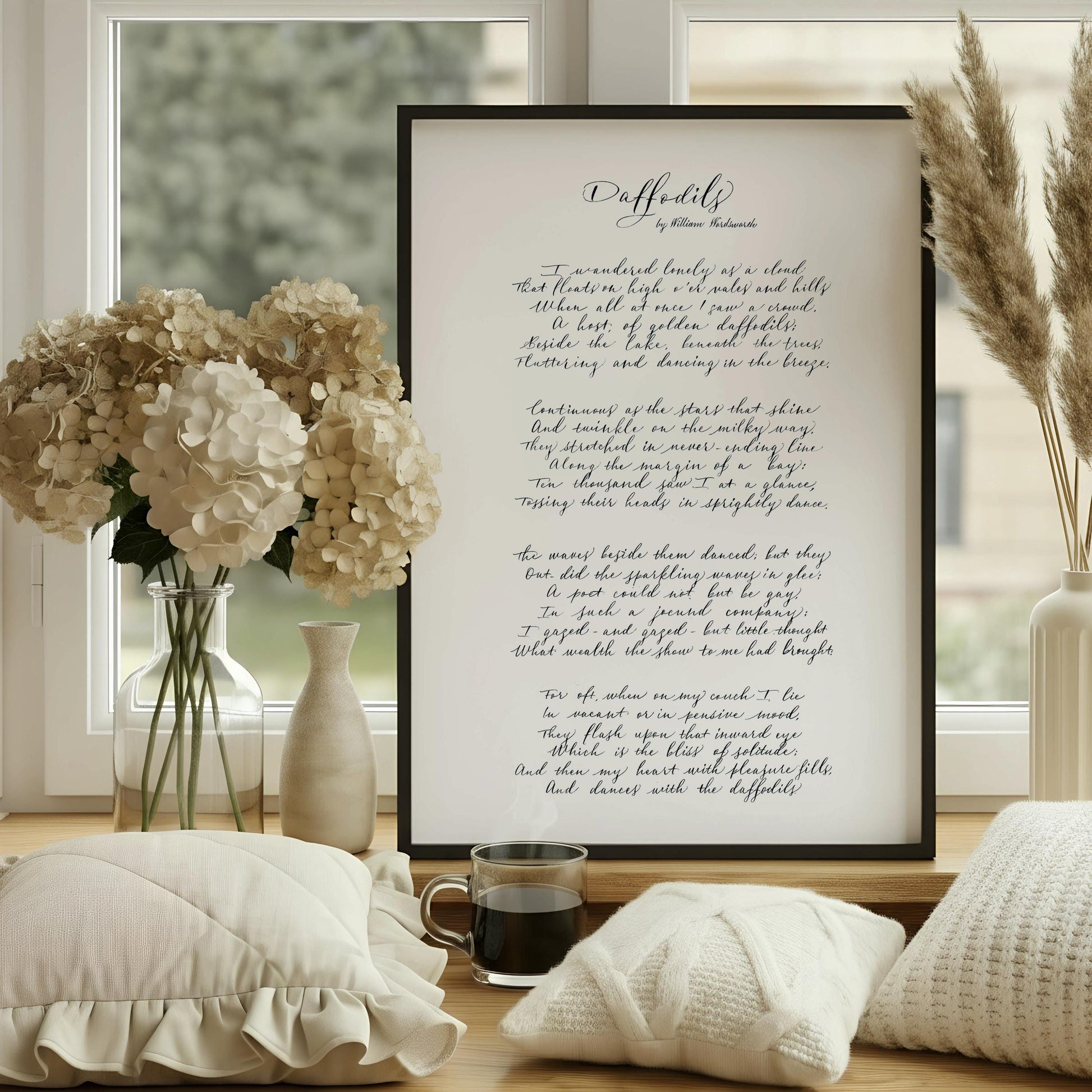 Daffodils Poem, William Wordsworth Calligraphy Art | Romantic Gift | Home Office Decor, Framed Print