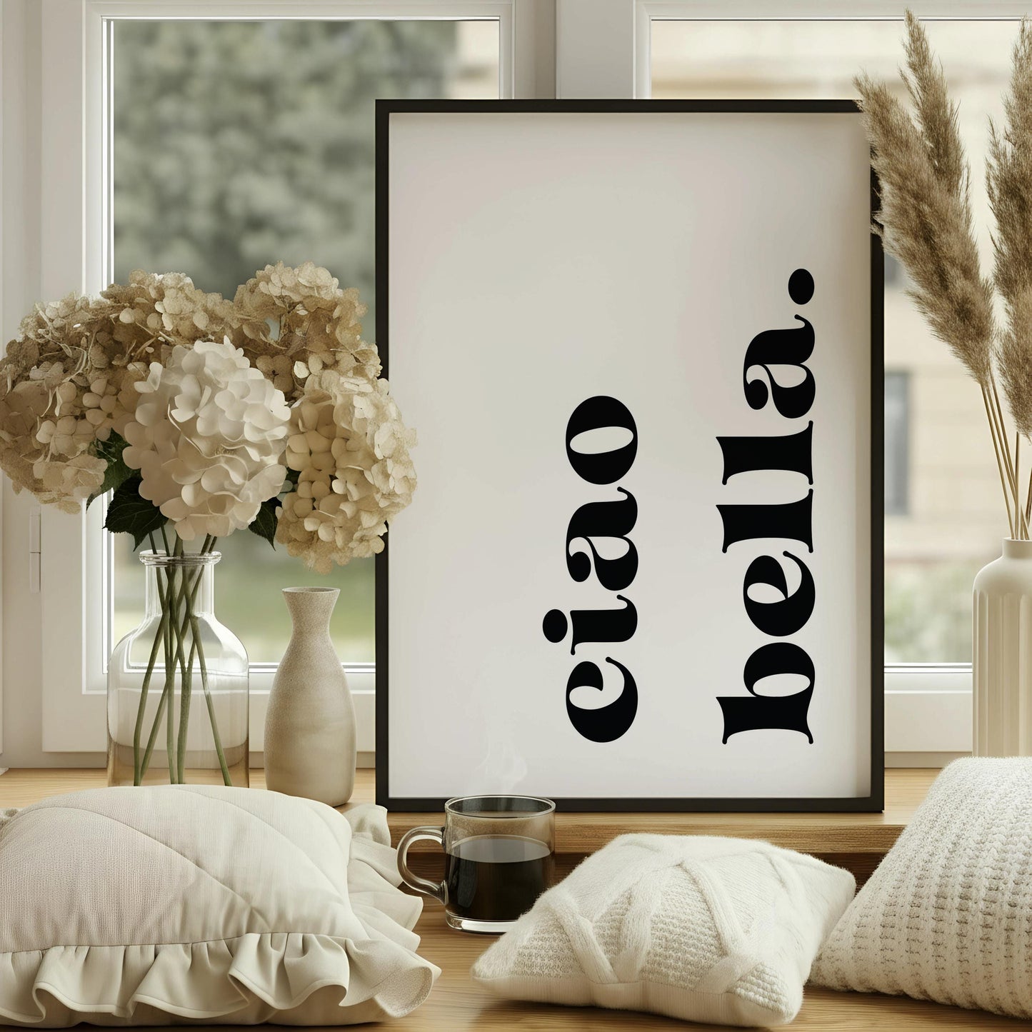 Ciao Bella Typography Print | Italian Quote Wall Art | Minimalist Black and White Home Decor