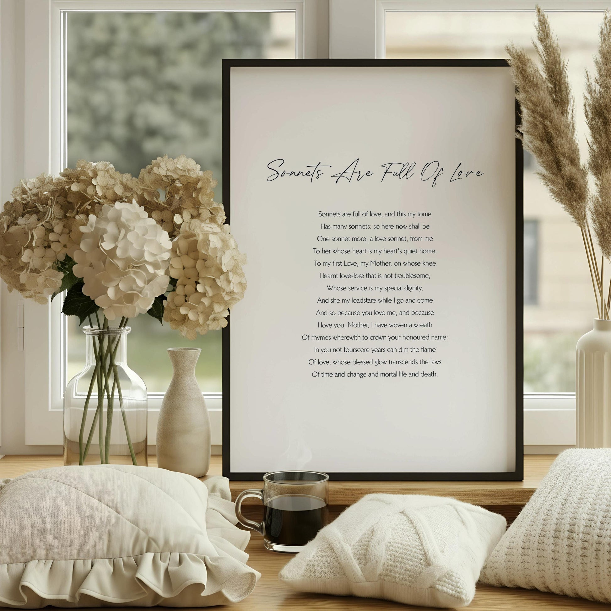 Sonnets Are Full Of Love Print by Christina Rossetti, Framed gift for Mum, Mother's day gift, Poem Gift for Mom