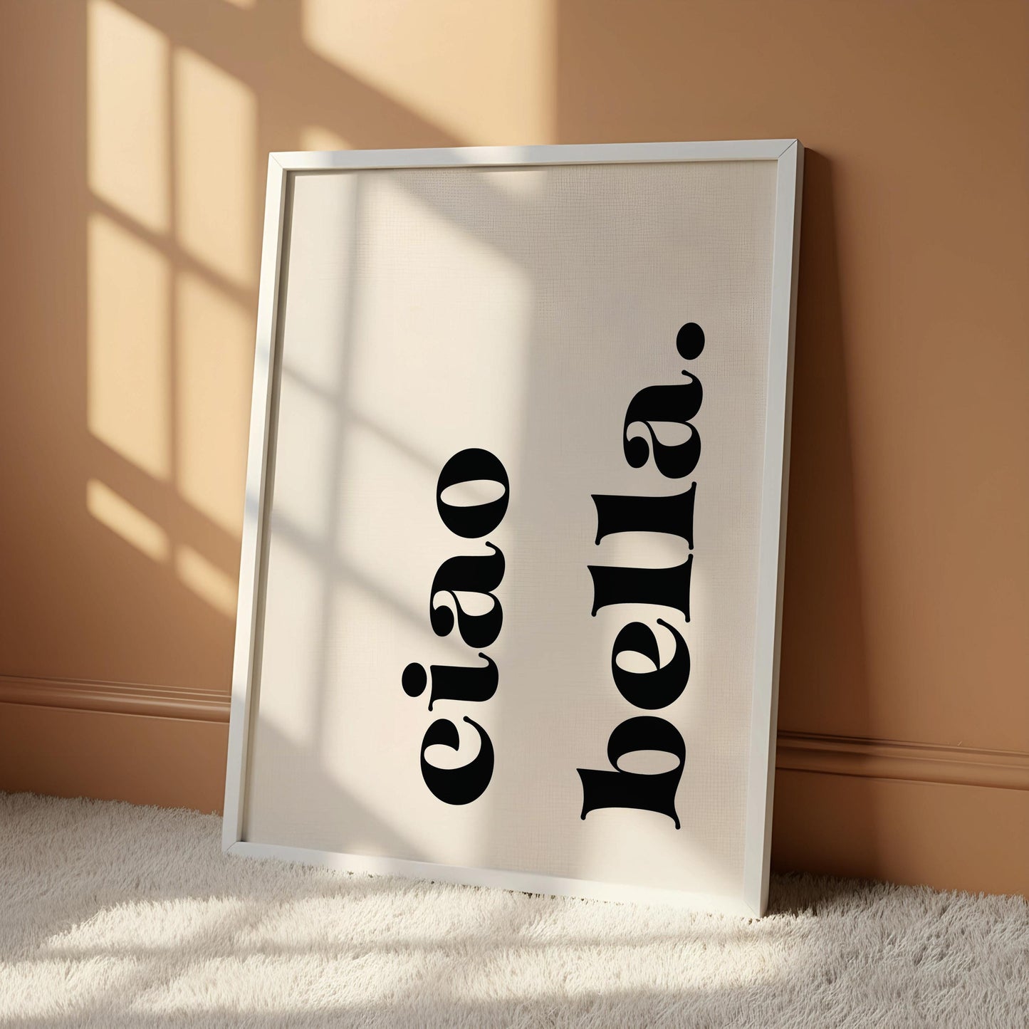 A white poster with black text hanging on a wall.