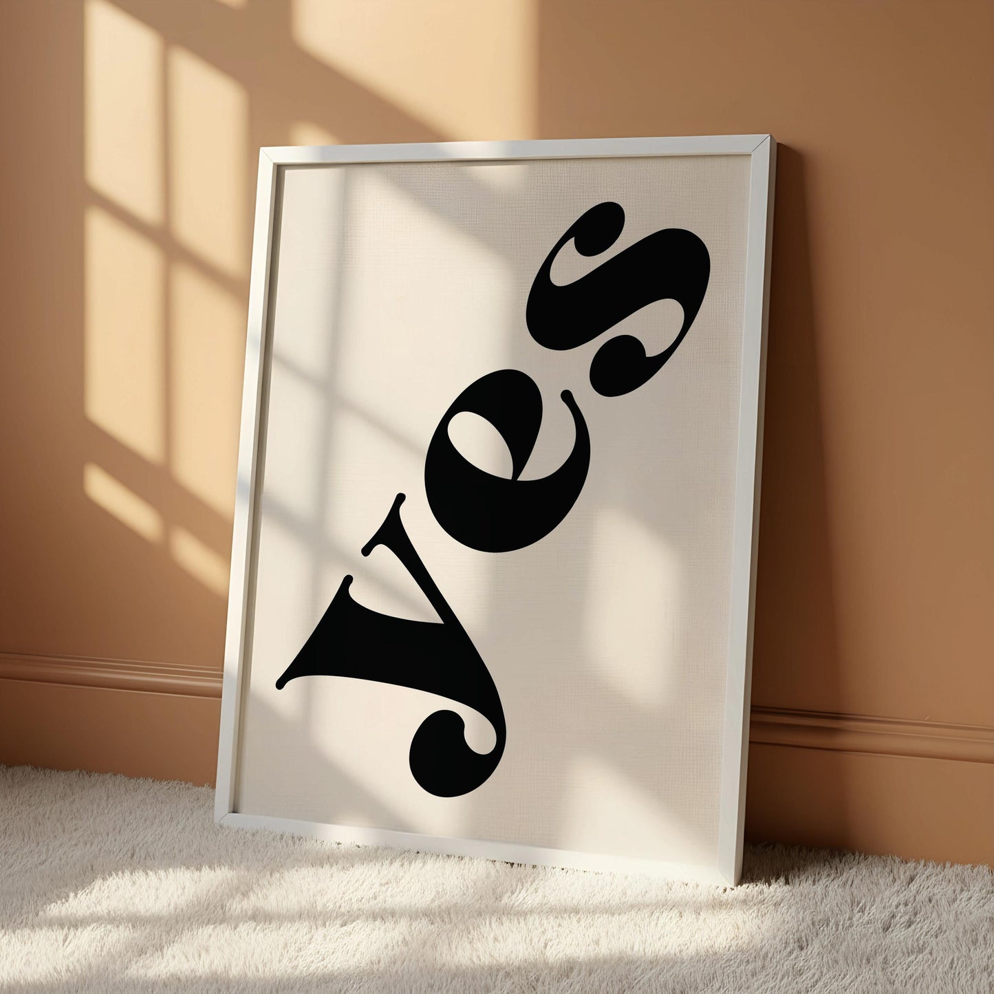 a poster with the word "YES" written in a stylized font.