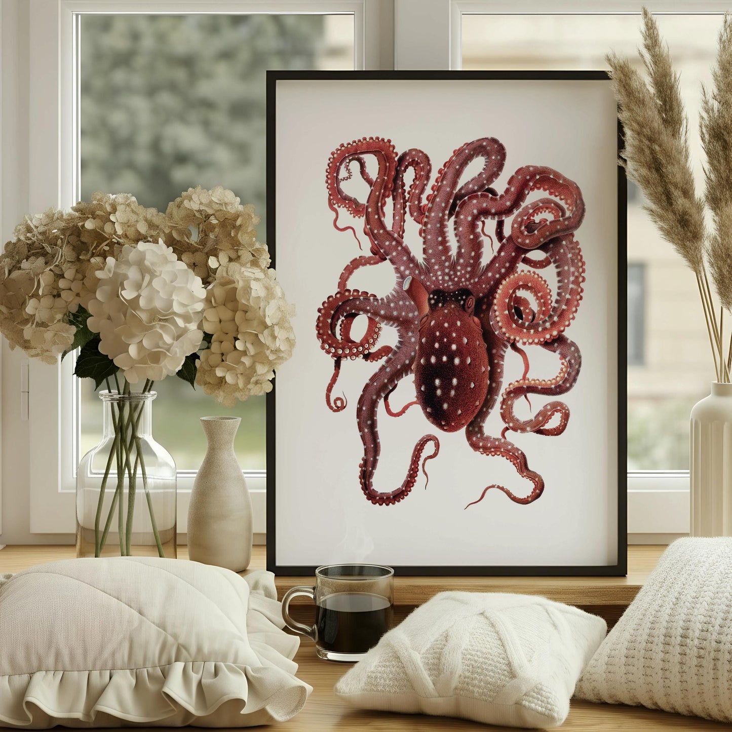 Vintage Octopus Print | Antique Marine Biology Illustration | Nautical Ocean Wall Art | Coastal Sea Creature Decor