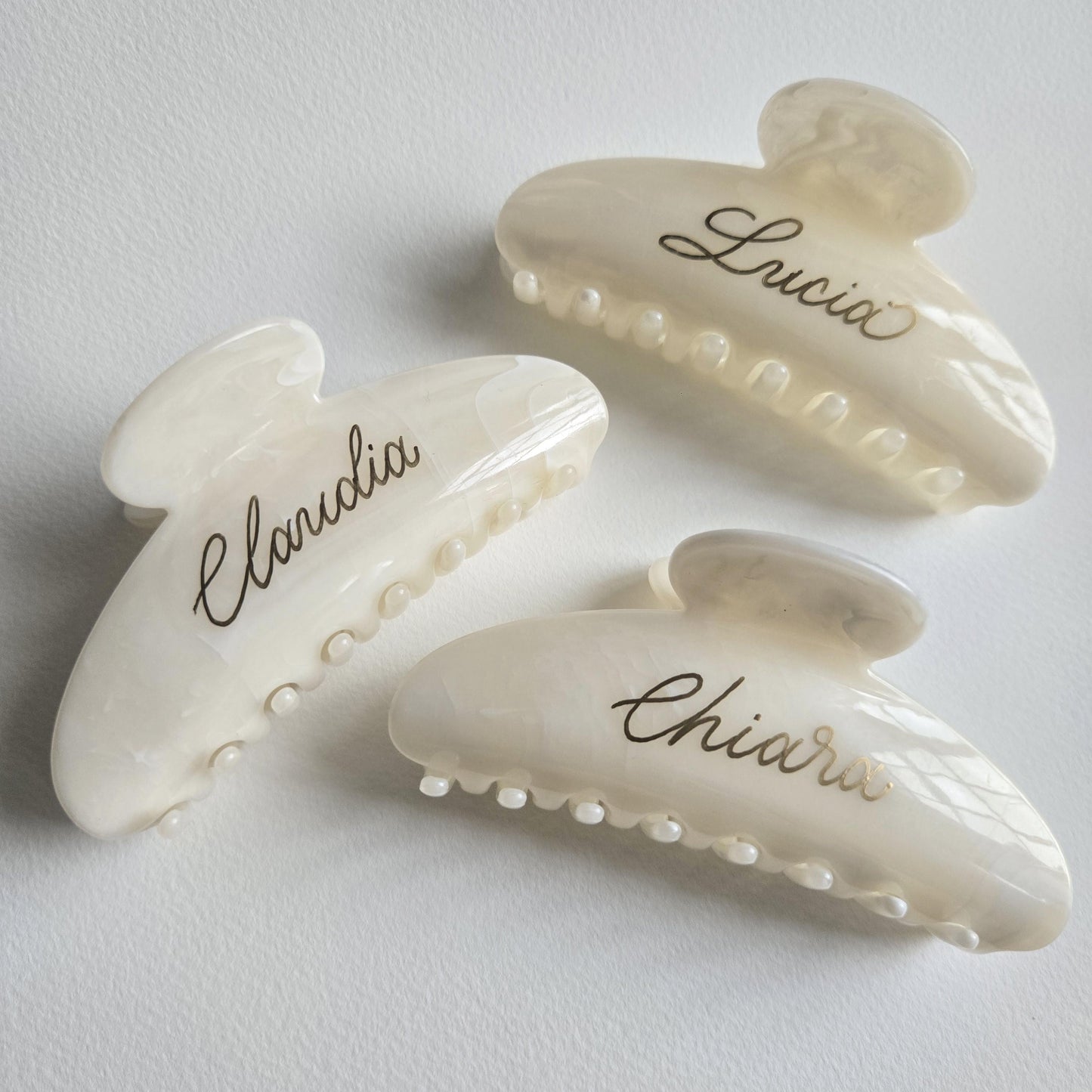 Personalised Hair Clip | Gold Calligraphy Name | Ivory Wedding Favour | Bridesmaid Gift | Custom Hair Accessory