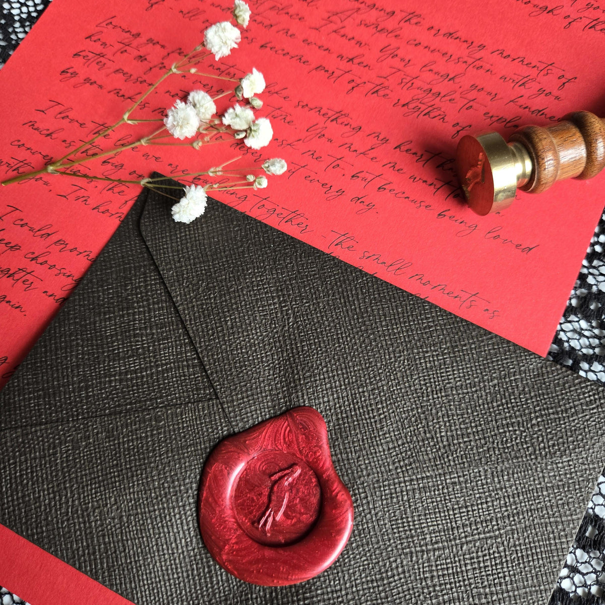 Personalised Love Letter with Red Wax Seal, Pressed Flowers, Romantic Gift