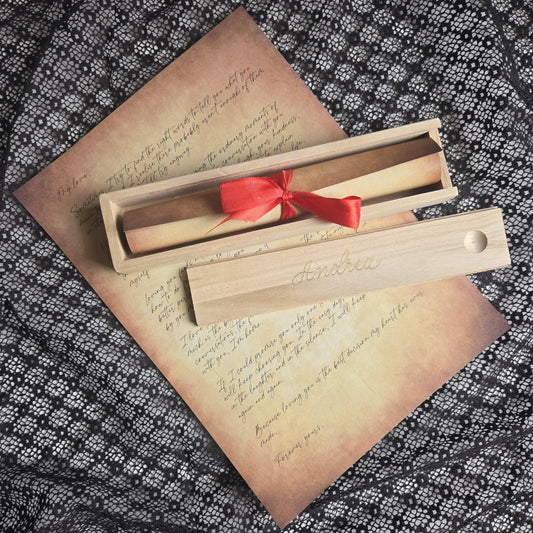 Personalised Scroll Letter in Wooden Box | Hand Calligraphy Name | Luxury Romantic Gift | Custom Love Letter | Anniversary Gift for Her Him