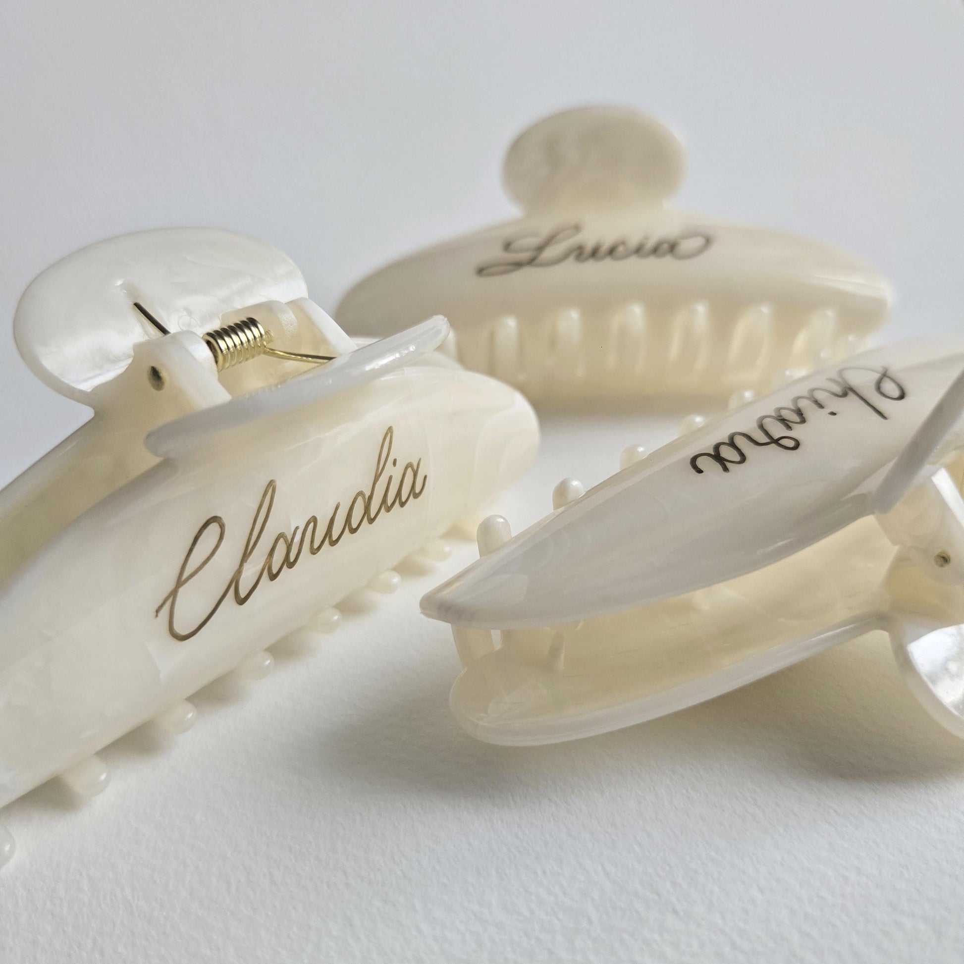 Personalised Hair Clip | Gold Calligraphy Name | Ivory Wedding Favour | Bridesmaid Gift | Custom Hair Accessory