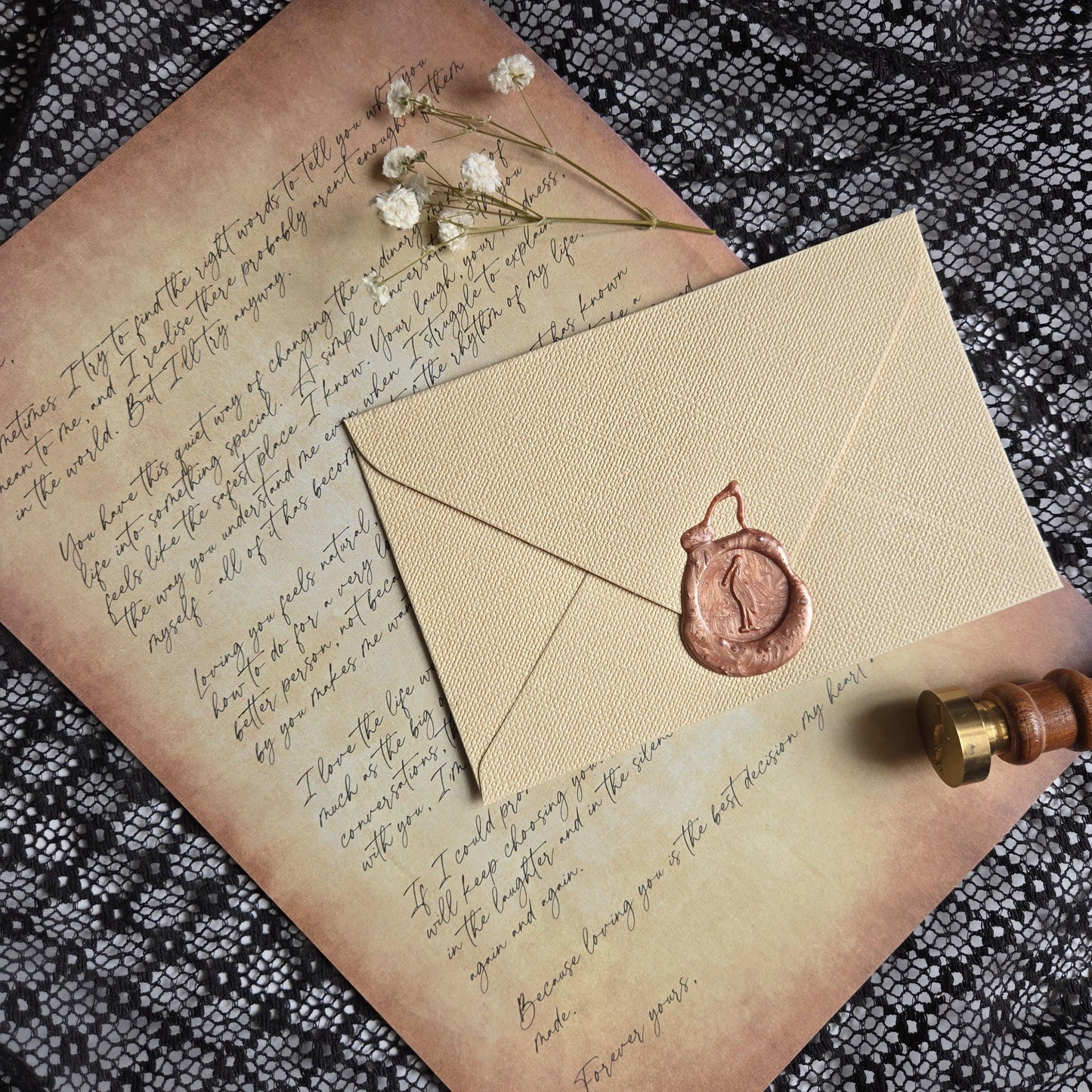 Personalised Love Letter with Wax Seal, Pressed Flowers | Vintage Romantic Gift