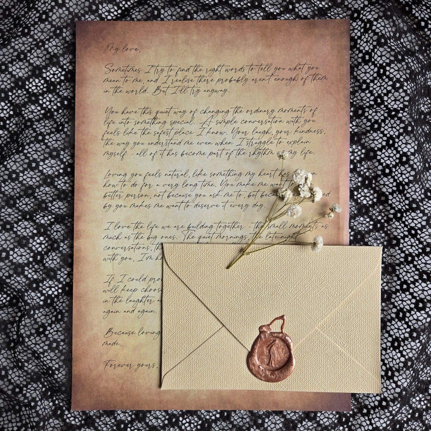 Personalised Love Letter with Wax Seal, Pressed Flowers | Vintage Romantic Gift