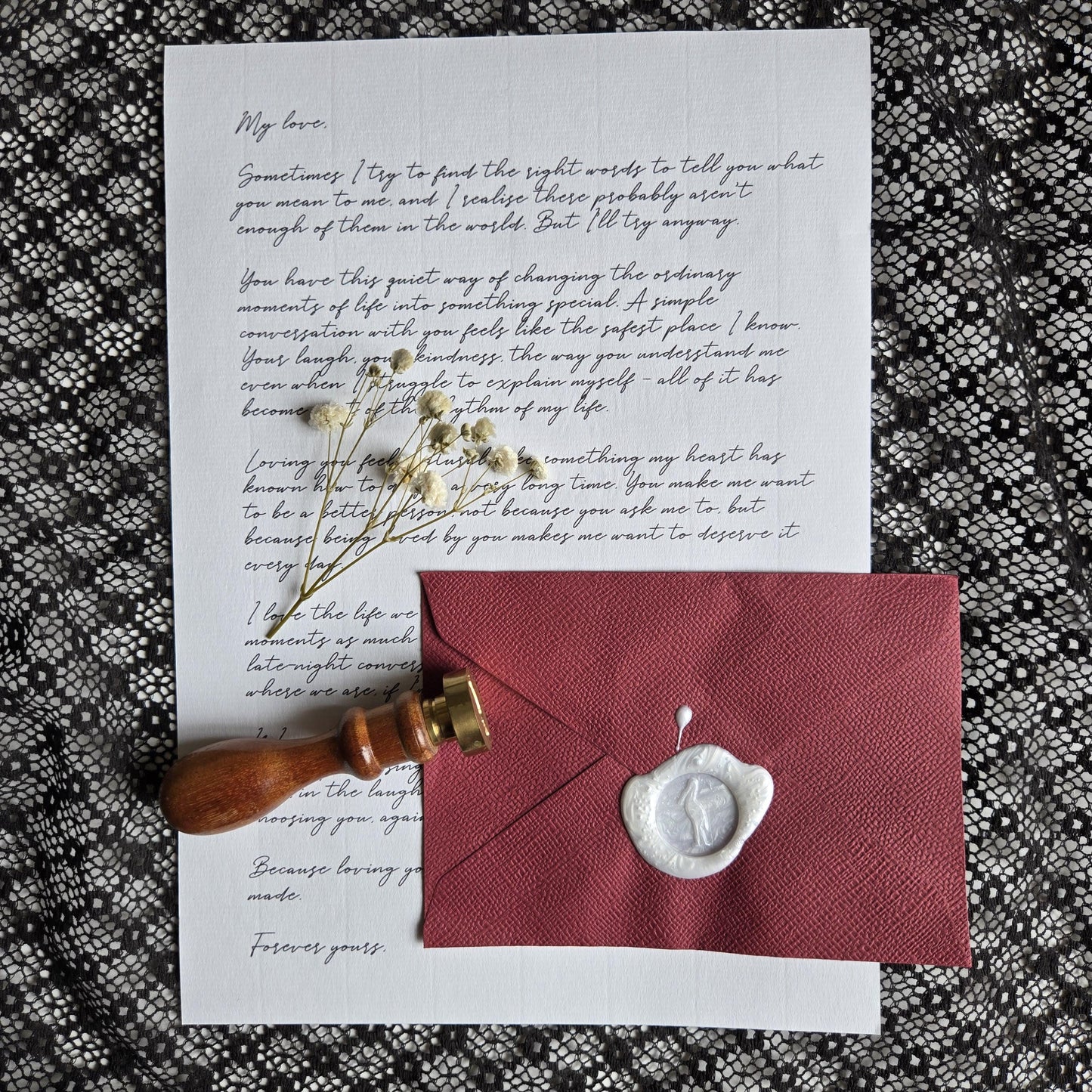 Personalised Handwritten Letter with Wax Seal, Dried Flowers | Luxury Stationery Keepsake