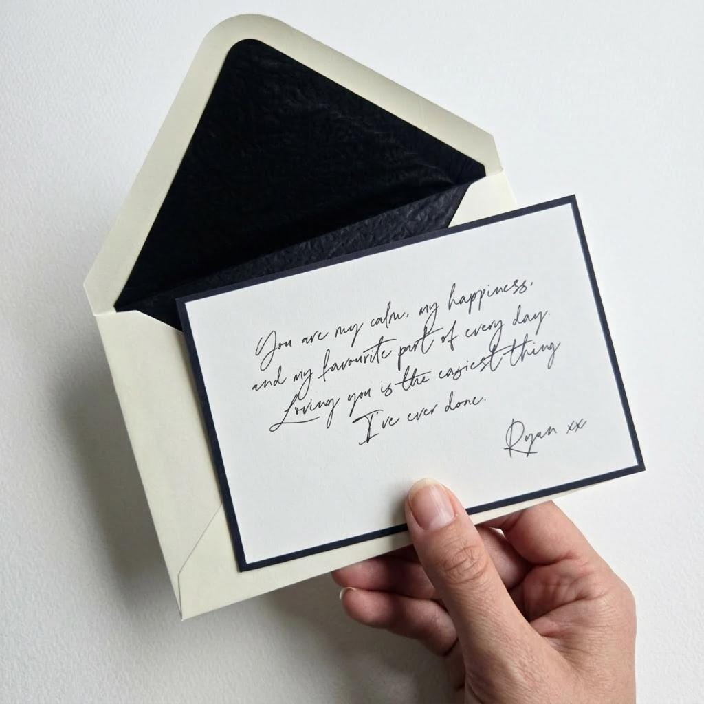 Custom Luxury Note Card & Envelope | Handwritten Style | Love Note | Wedding | Friendship | Celebration Gift