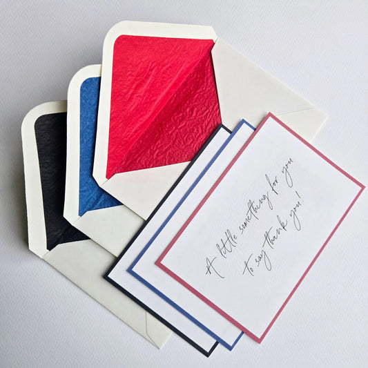 luxury custom note card and tissue lined envelope, thank you note card