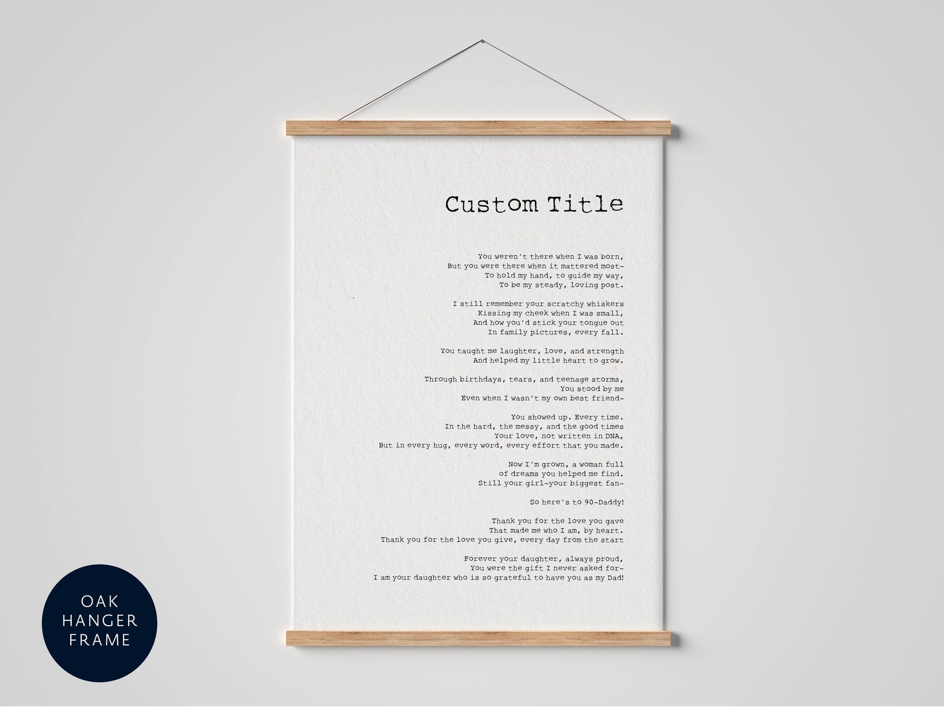 a framed poem titled "Custom Title" with a black and white color scheme.