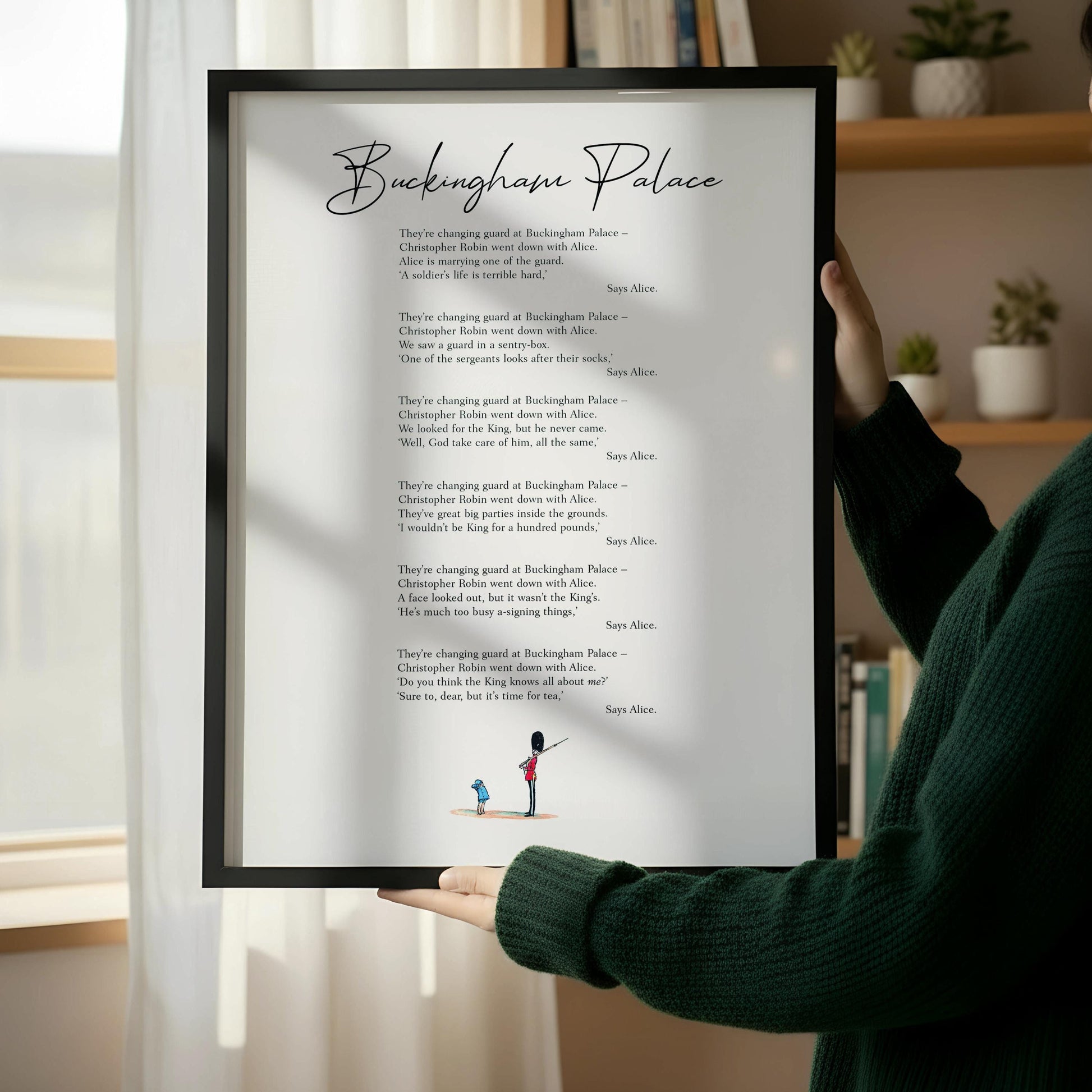 a framed poem titled "Buckingham Palace" with a black and white color scheme.