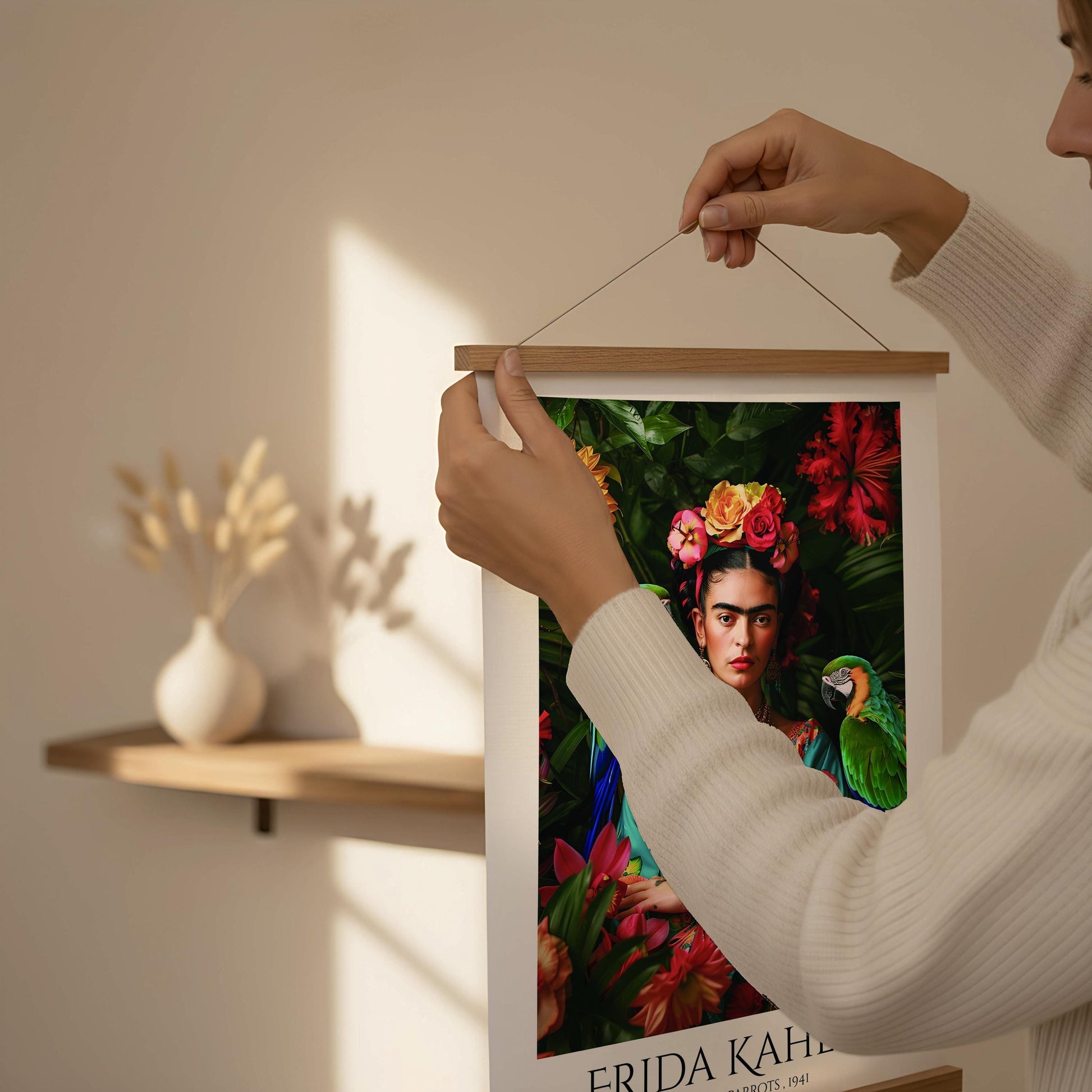 Frida Kahlo Parrots Art Print | Tropical Portrait Wall Art | Mexican Artist Poster | Colourful Botanical Decor | Feminist Gift