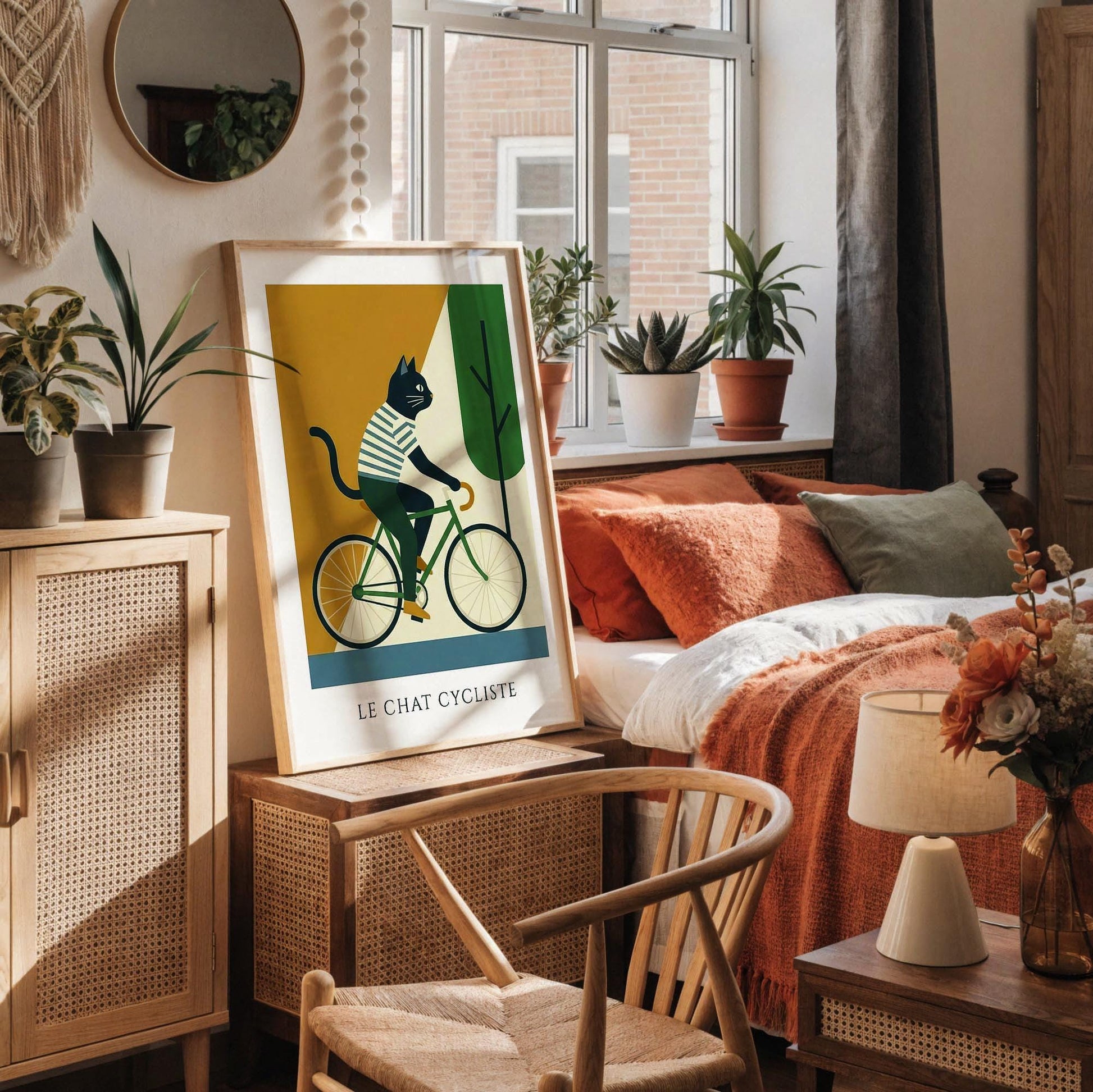 Cycling Cat Print, Funny Cat Wall Art, Bicycle Poster, Cute Animal Illustration, Whimsical Pet Decor, Gift for Kitten Lovers, Kids Room Art