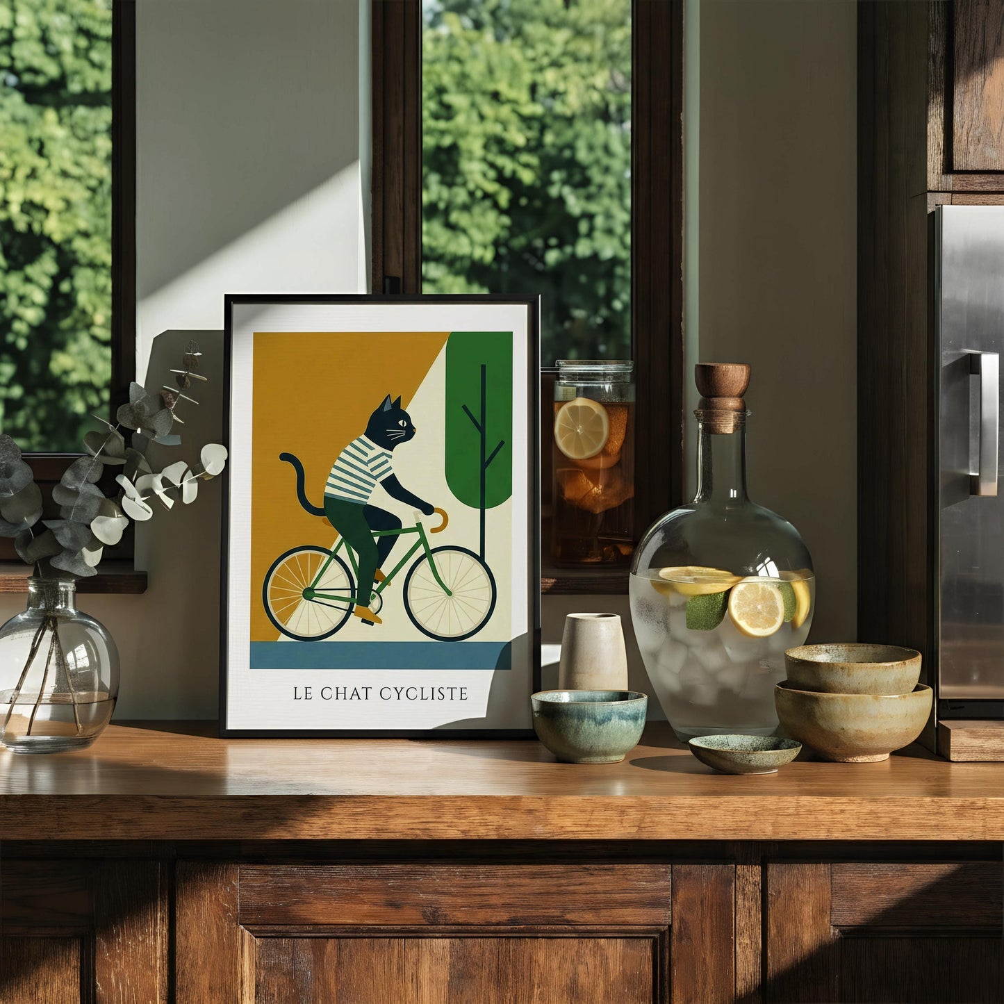 Cycling Cat Print, Funny Cat Wall Art, Bicycle Poster, Cute Animal Illustration, Whimsical Pet Decor, Gift for Kitten Lovers, Kids Room Art