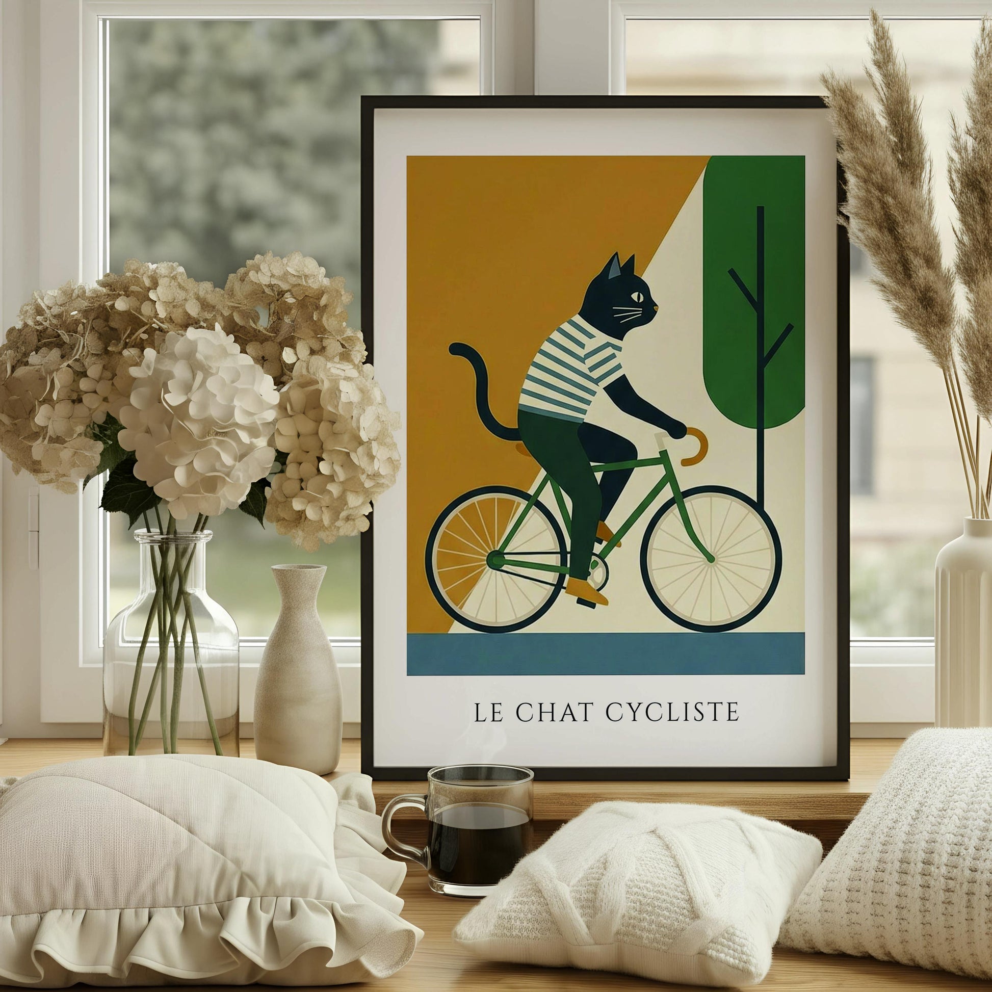 Cycling Cat Print, Funny Cat Wall Art, Bicycle Poster, Cute Animal Illustration, Whimsical Pet Decor, Gift for Kitten Lovers, Kids Room Art