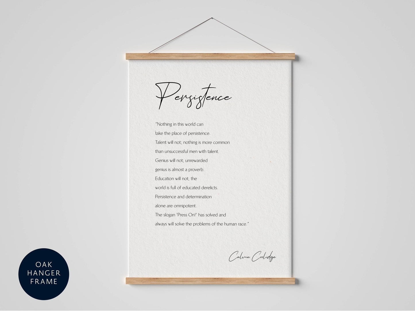 a framed poem titled "Persistence" by Celeste Colby. The poem is written in black cursive font and is displayed on a white background. The frame has a black border and the text "BLACK CLASS FRAME" is visible at the bottom left corner.