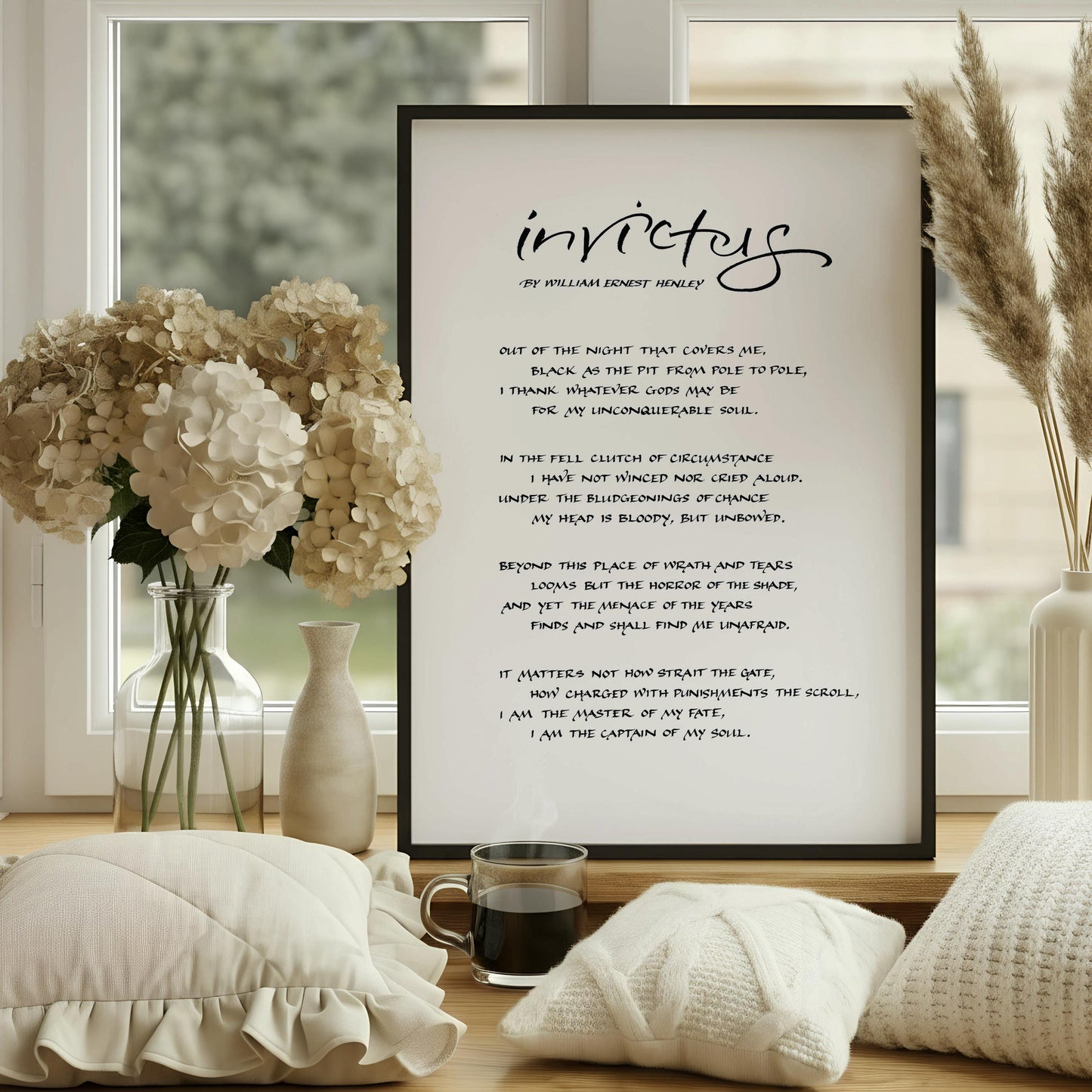 Invictus Calligraphy Poem Print by William Ernest Henley, Inspirational Poetry Wall Art, Motivational Quote Poster, Classic Literature Decor