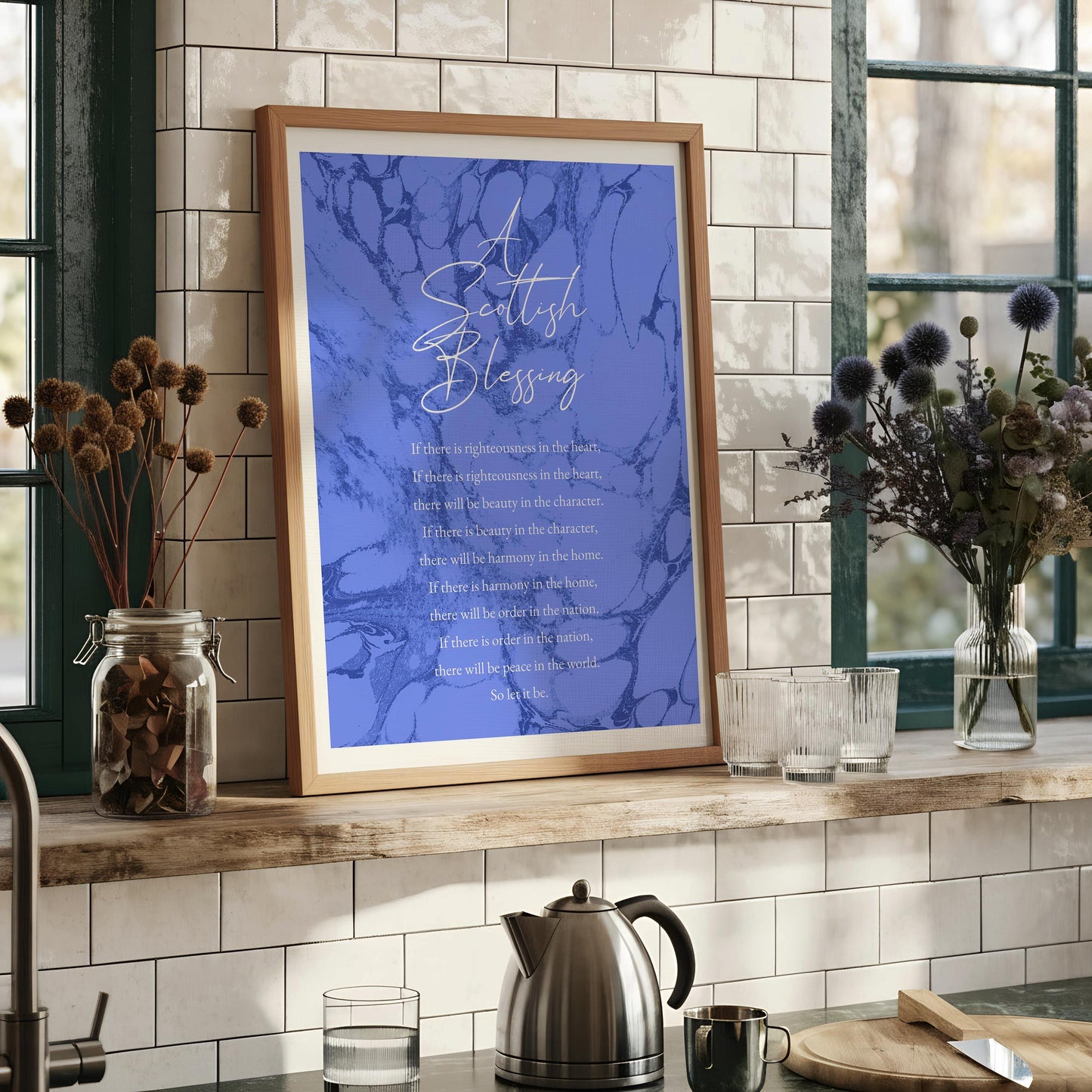 Scottish Blessing Print, Celtic Prayer Wall Art, Inspirational Blessing Quote Poster, Spiritual Home Decor, Christian Gift, Blue Marble Art