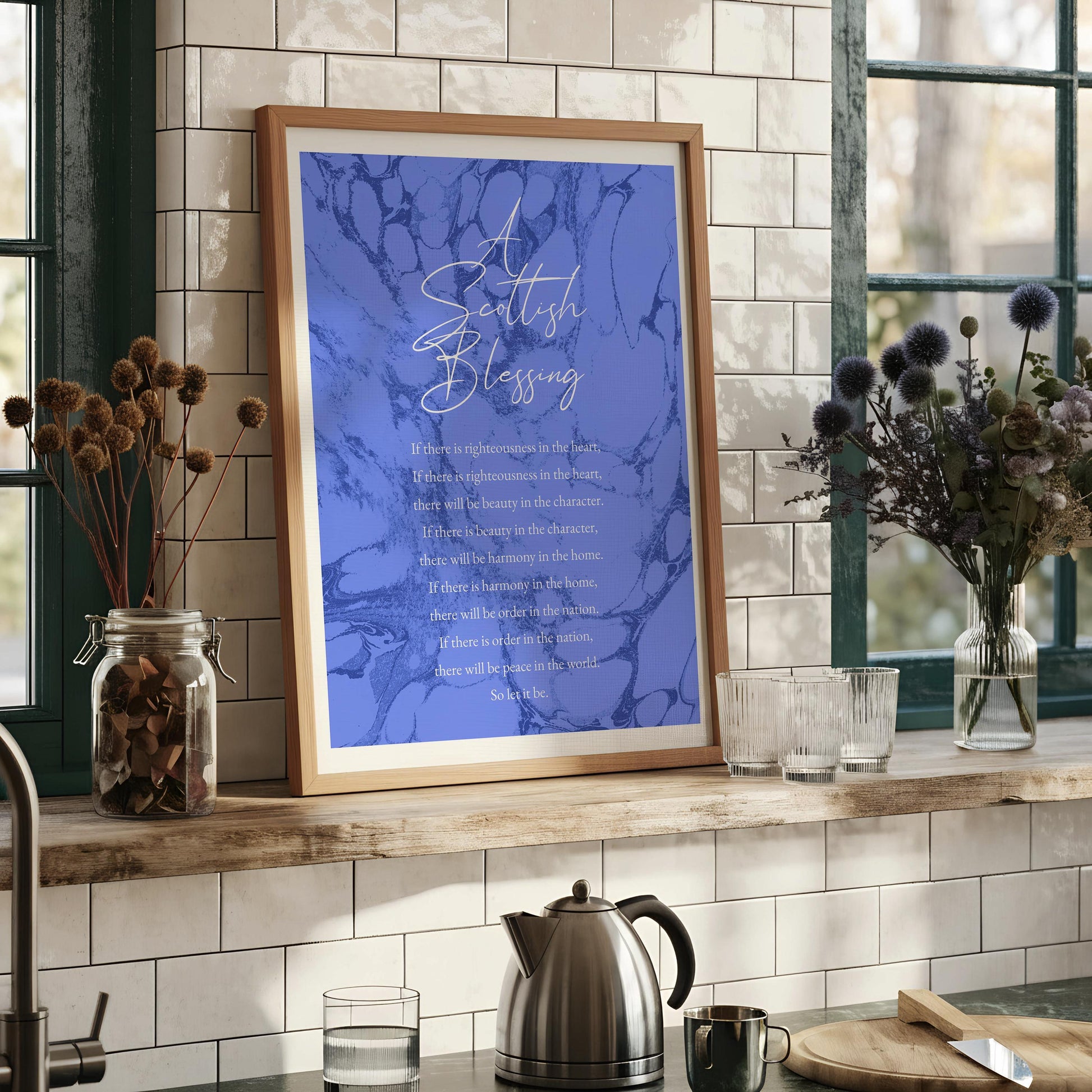 Scottish Blessing Print, Celtic Prayer Wall Art, Inspirational Blessing Quote Poster, Spiritual Home Decor, Christian Gift, Blue Marble Art