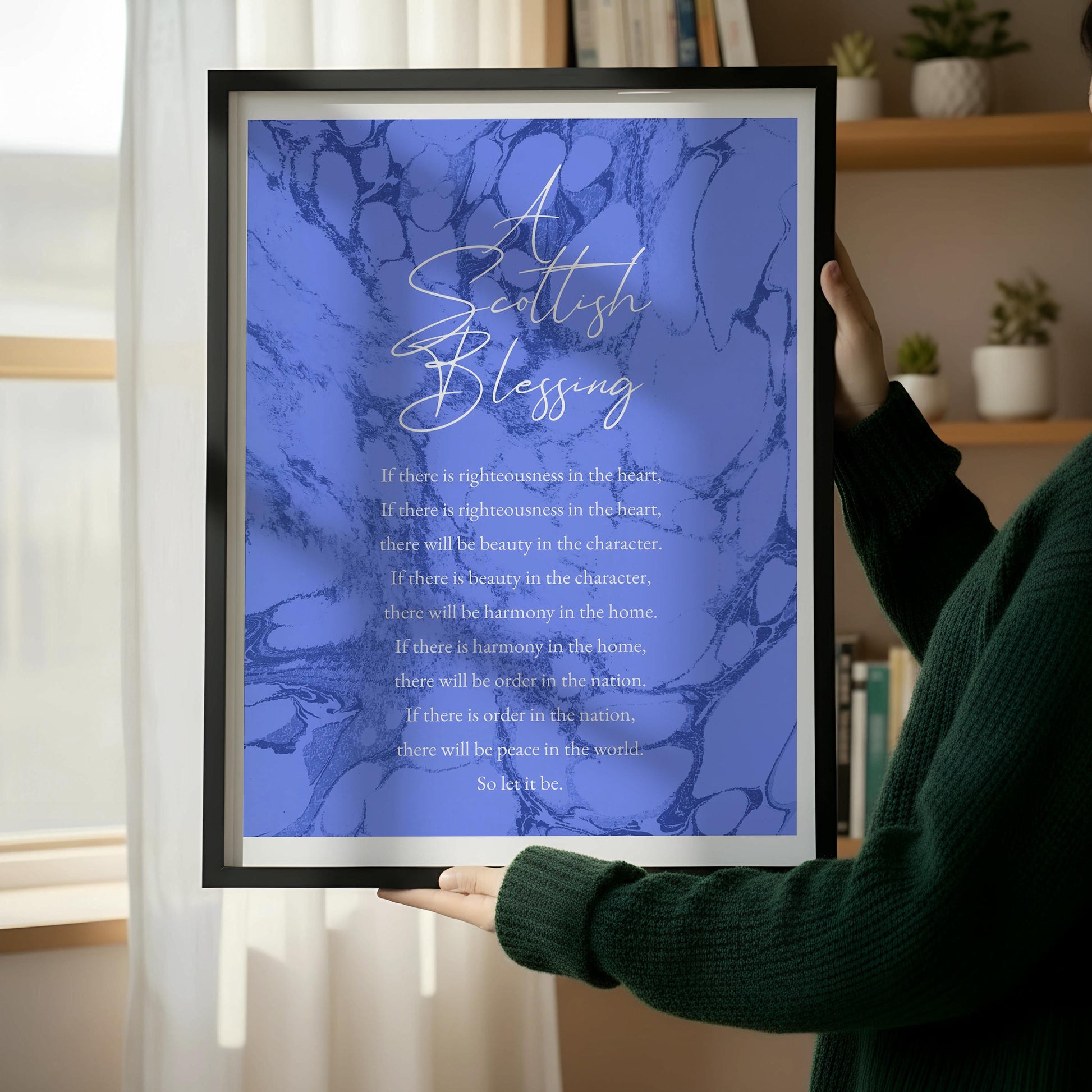 Scottish Blessing Print, Celtic Prayer Wall Art, Inspirational Blessing Quote Poster, Spiritual Home Decor, Christian Gift, Blue Marble Art