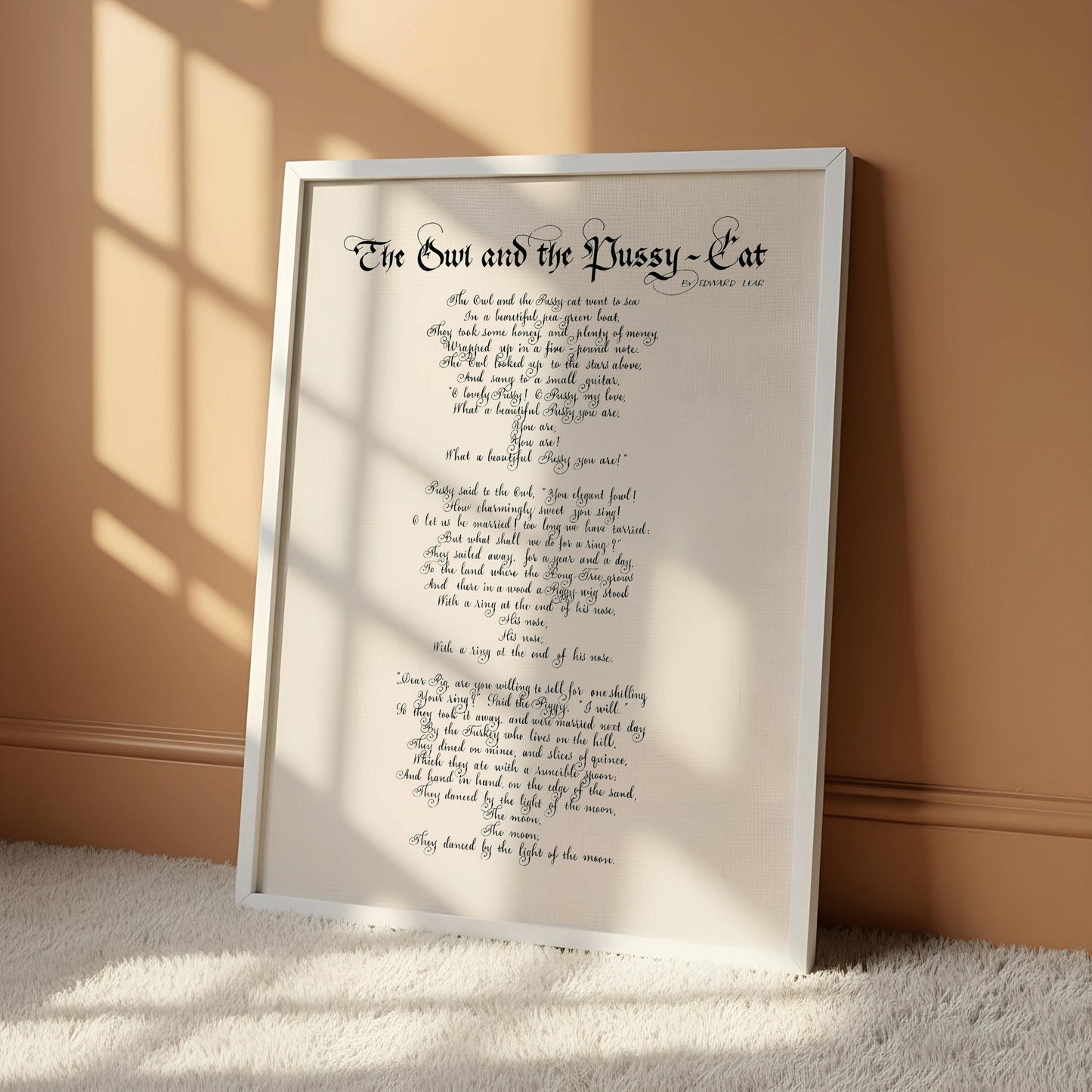 The image is a framed print of a poem titled "The Owl and the Pussy-Cat" by Anonymous.