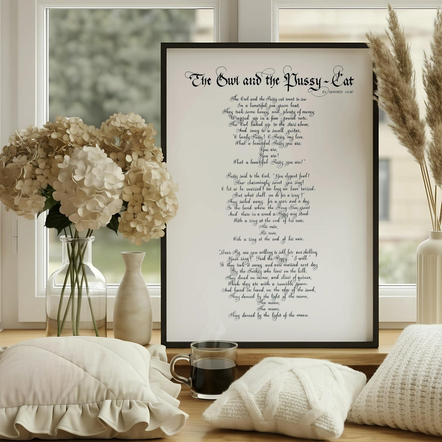The Owl And The Pussycat Print | Edward Lear Calligraphy | Nursery Poem Wall Art | Typography Print | Children's Literary Gift