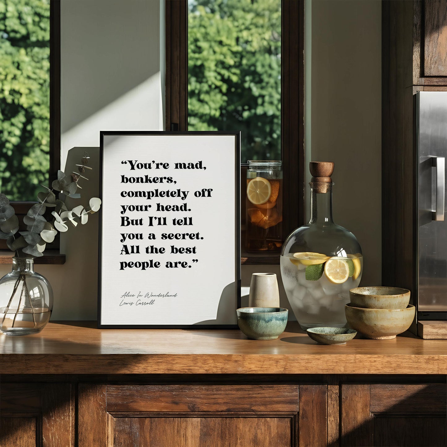 Alice in Wonderland Quote Print – “You’re Mad, Bonkers” Wall Art | Literary Quote Decor | Whimsical Book Lover Gift