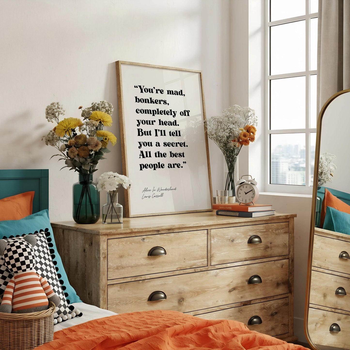 Alice in Wonderland Quote Print – “You’re Mad, Bonkers” Wall Art | Literary Quote Decor | Whimsical Book Lover Gift