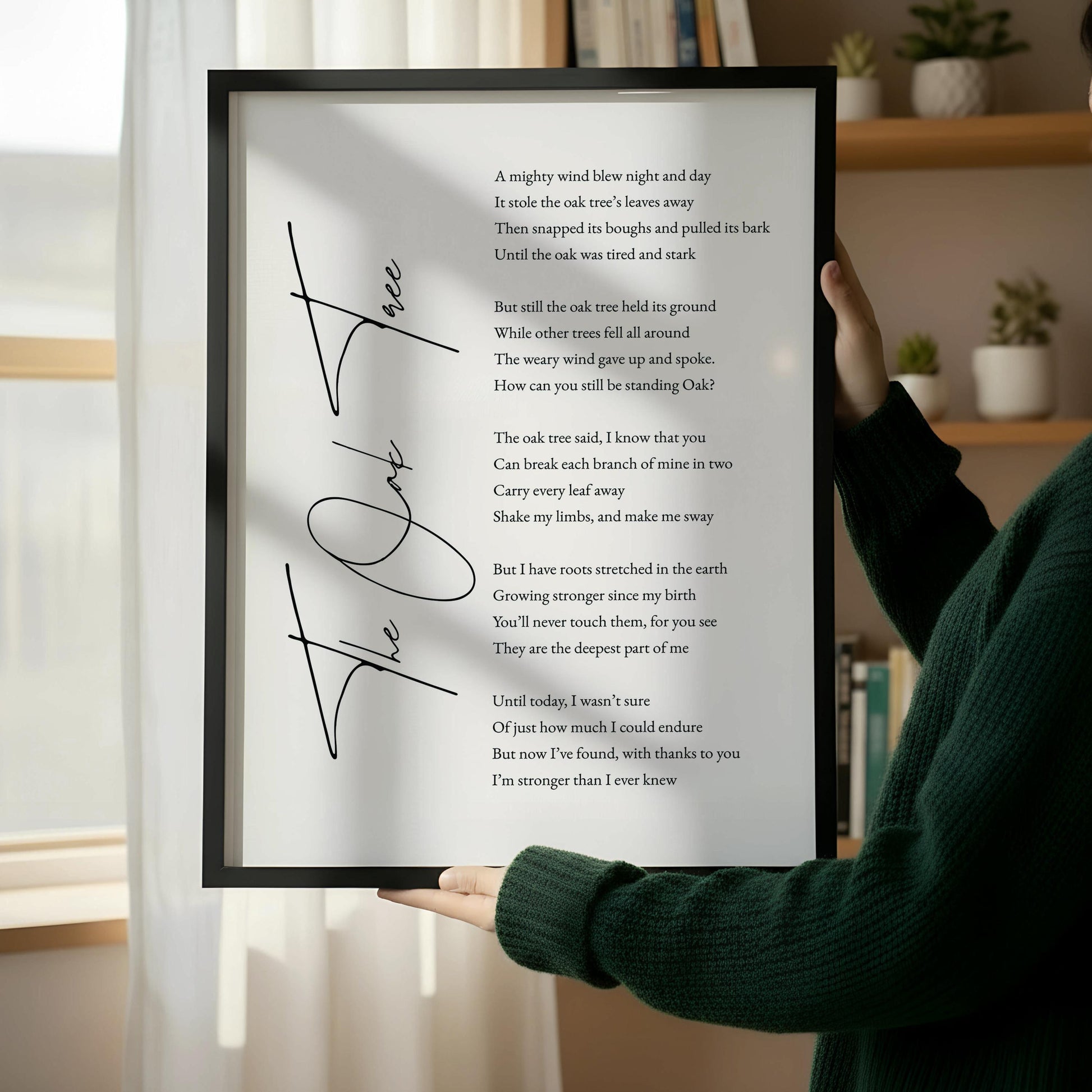 The Oak Tree Poem Print | Strength & Resilience Wall Art | Inspirational Poetry Poster | Minimalist Typography Decor | Motivational Gift