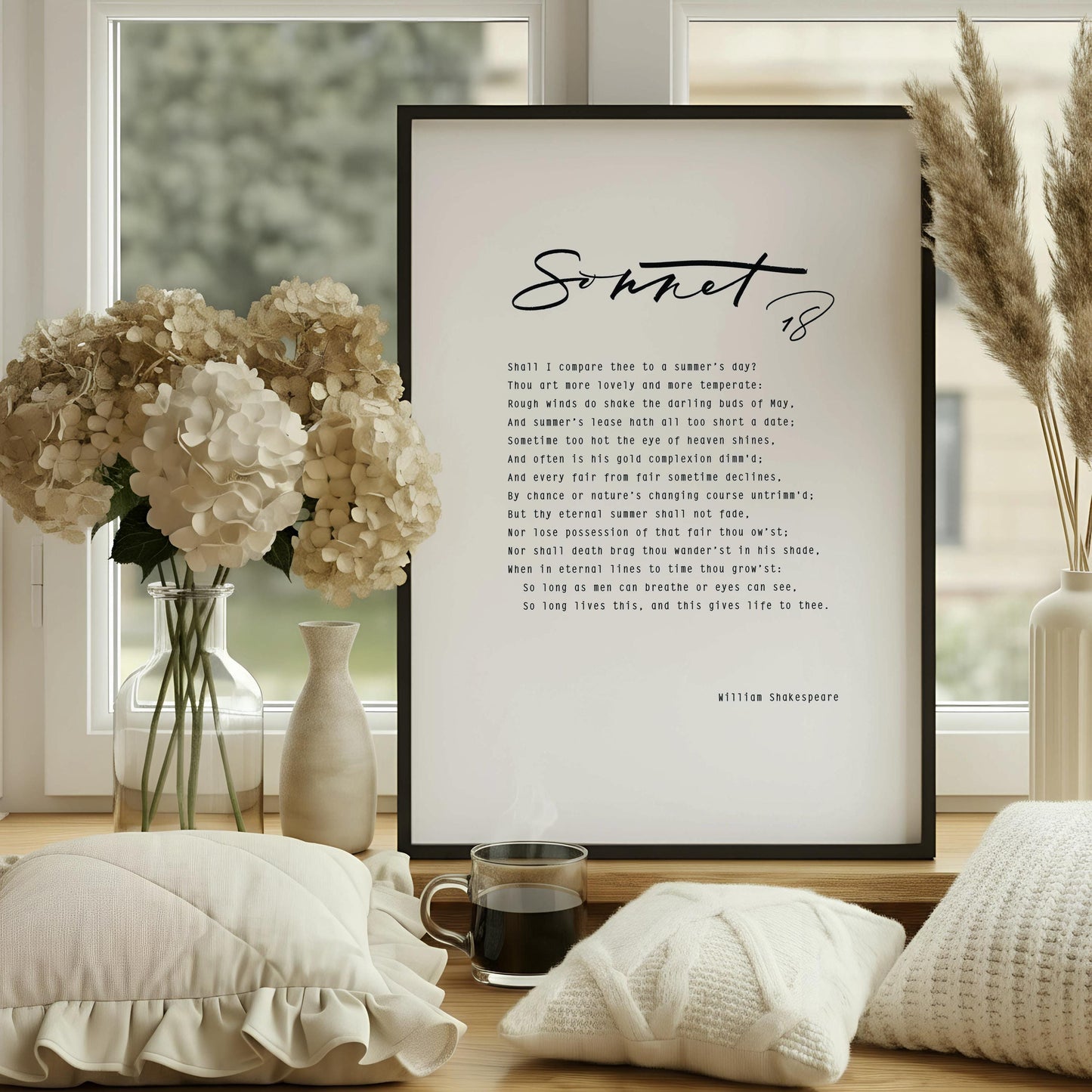 Sonnet 18 Print, Shakespeare Poem | Classic Poetry Wall Art | Timeless Love Poem, Literary Gift For Book Lover Decor