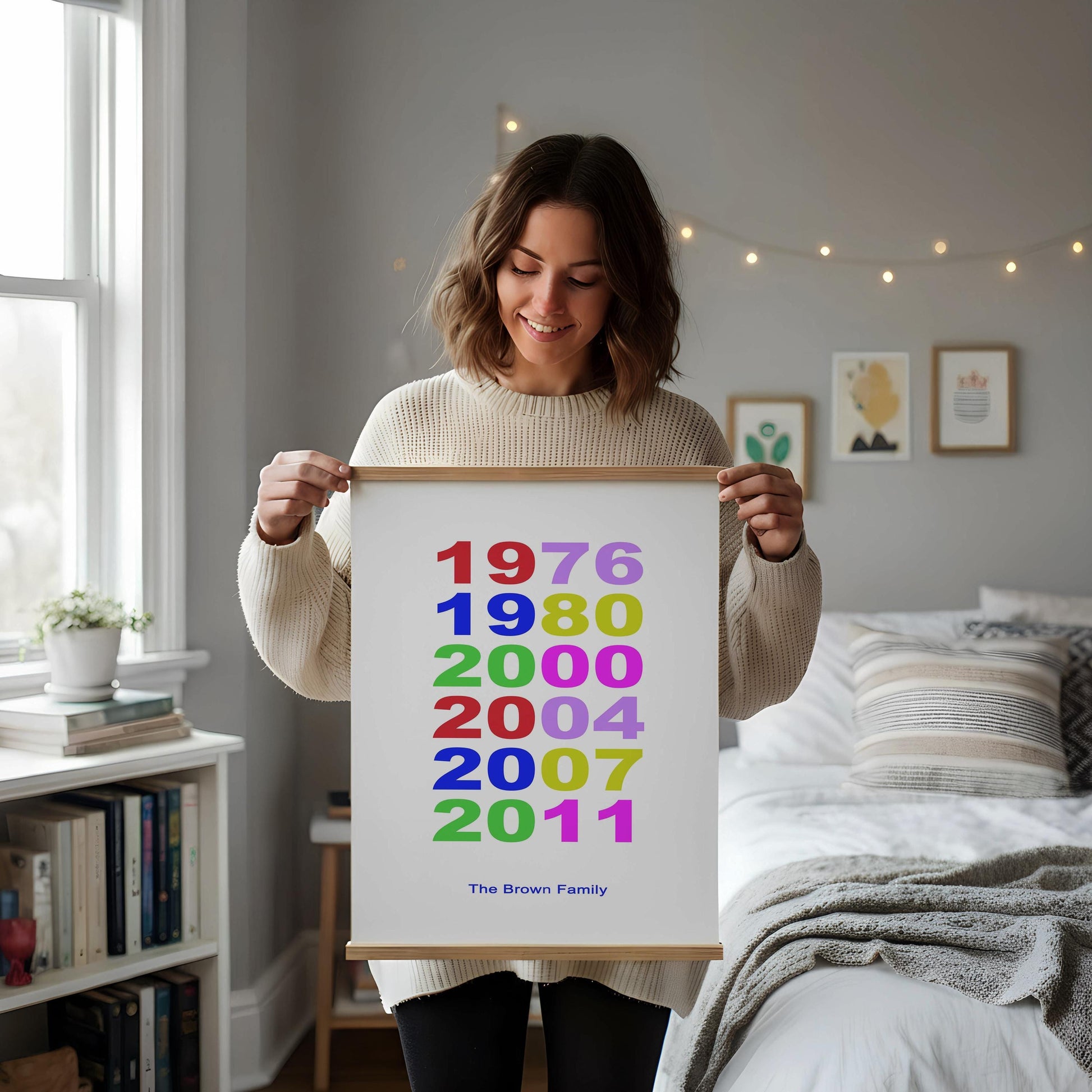 Family Birth Year Print - Personalized Family Tree Poster Framed Family gift print for girls / boys room, Family Name sign, couple gift
