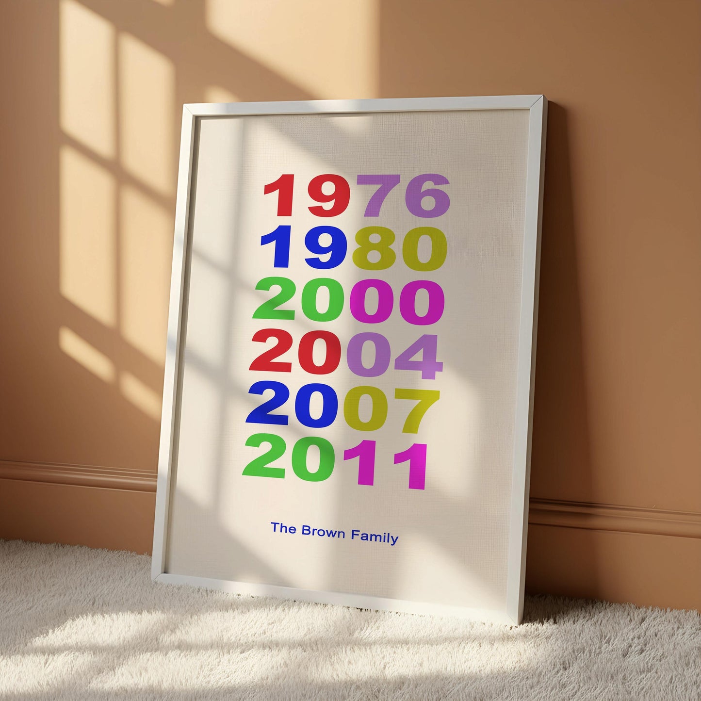 Family Birth Year Print - Personalized Family Tree Poster Framed Family gift print for girls / boys room, Family Name sign, couple gift