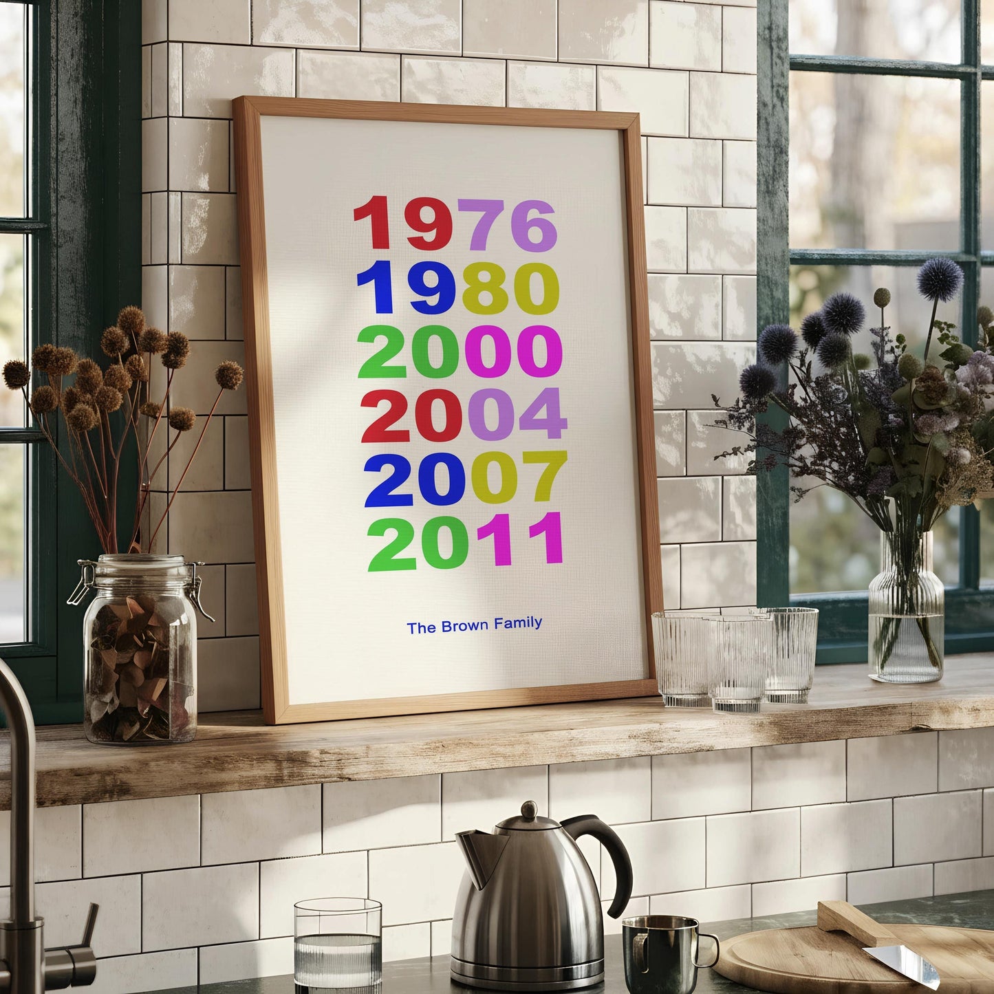 Family Birth Year Print - Personalized Family Tree Poster Framed Family gift print for girls / boys room, Family Name sign, couple gift