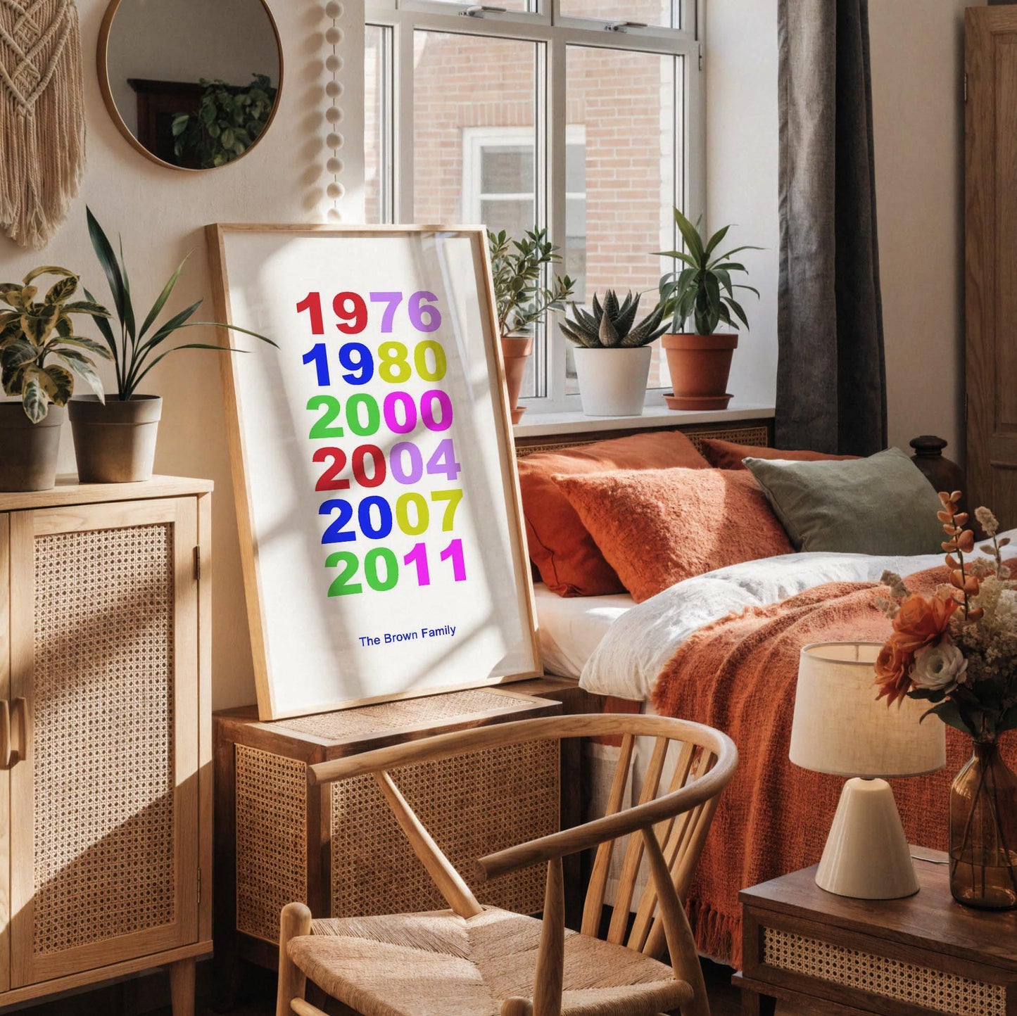 Family Birth Year Print - Personalized Family Tree Poster Framed Family gift print for girls / boys room, Family Name sign, couple gift