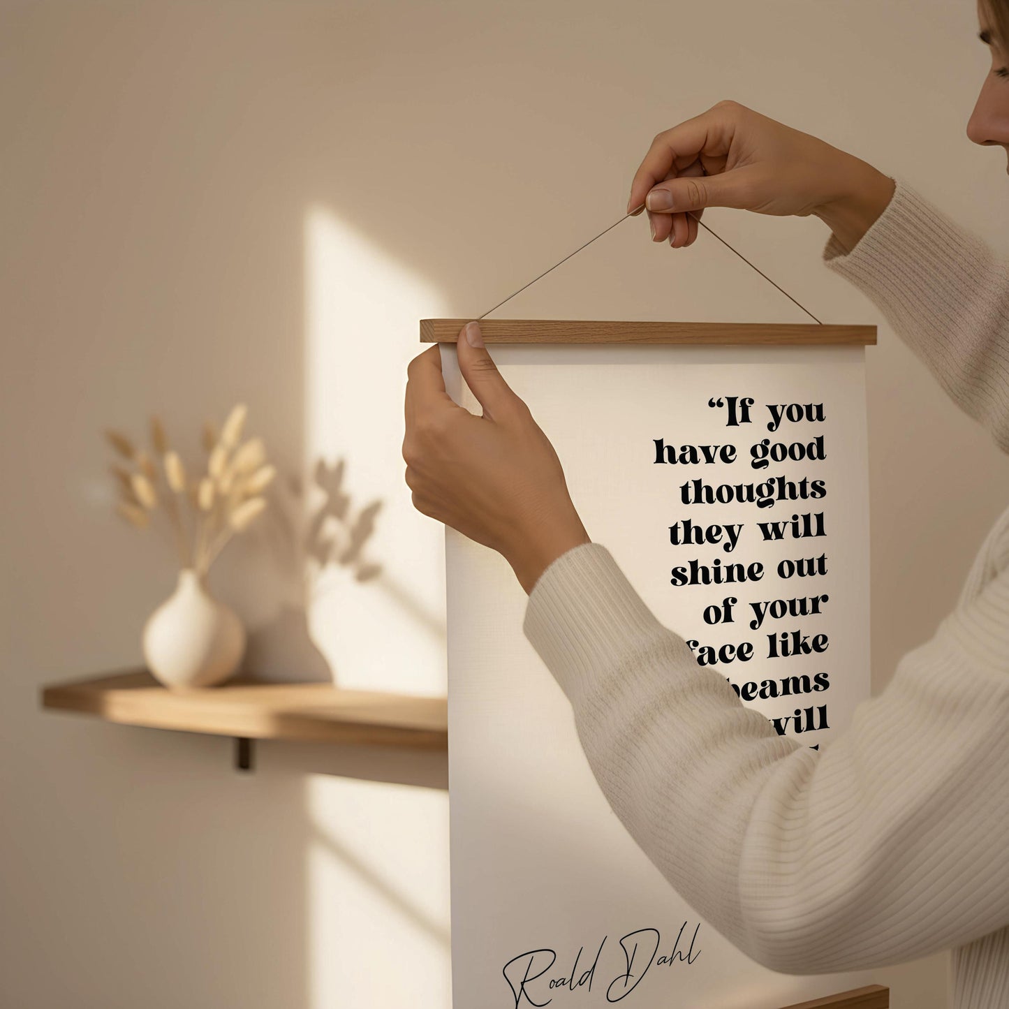 Roald Dahl Print, Good Thoughts Sunbeams Quote - Nursery Wall Art | Typography Decor | Kids Room Gift